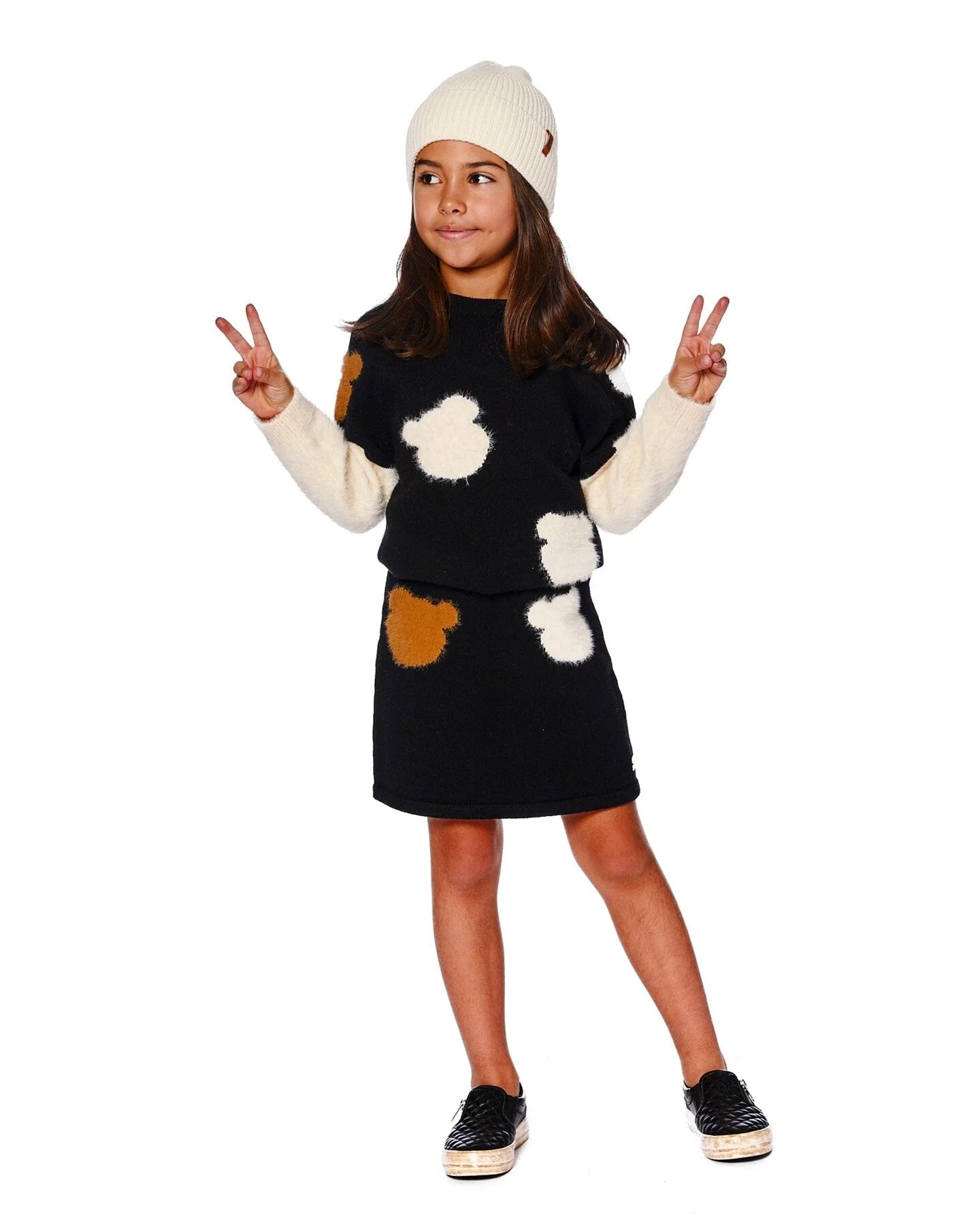Knitted Skirt Black With Bear Intarsia - Deux par Deux