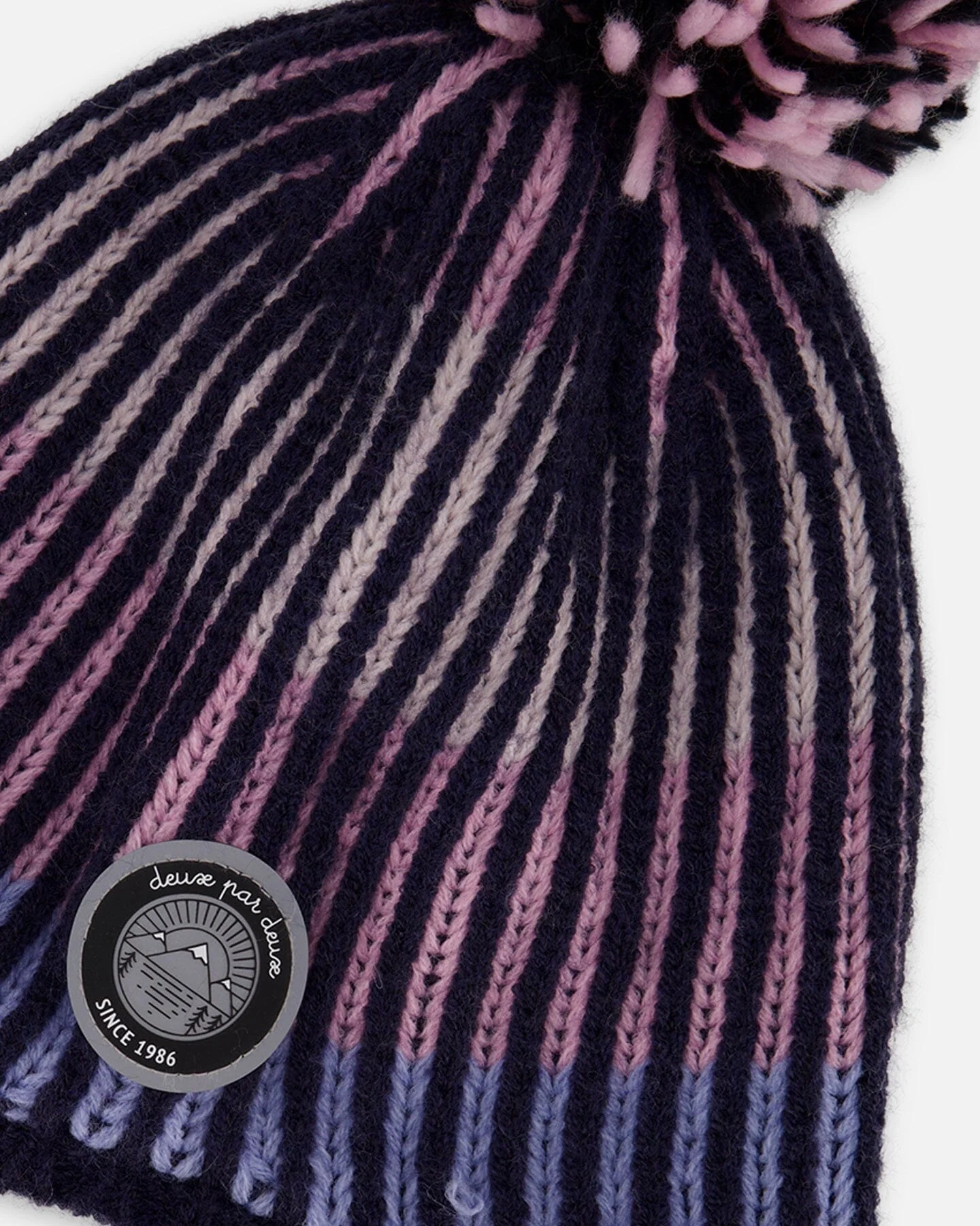 Lined Peruvian Knit Pompom Hat Black And Purple - Deux par Deux