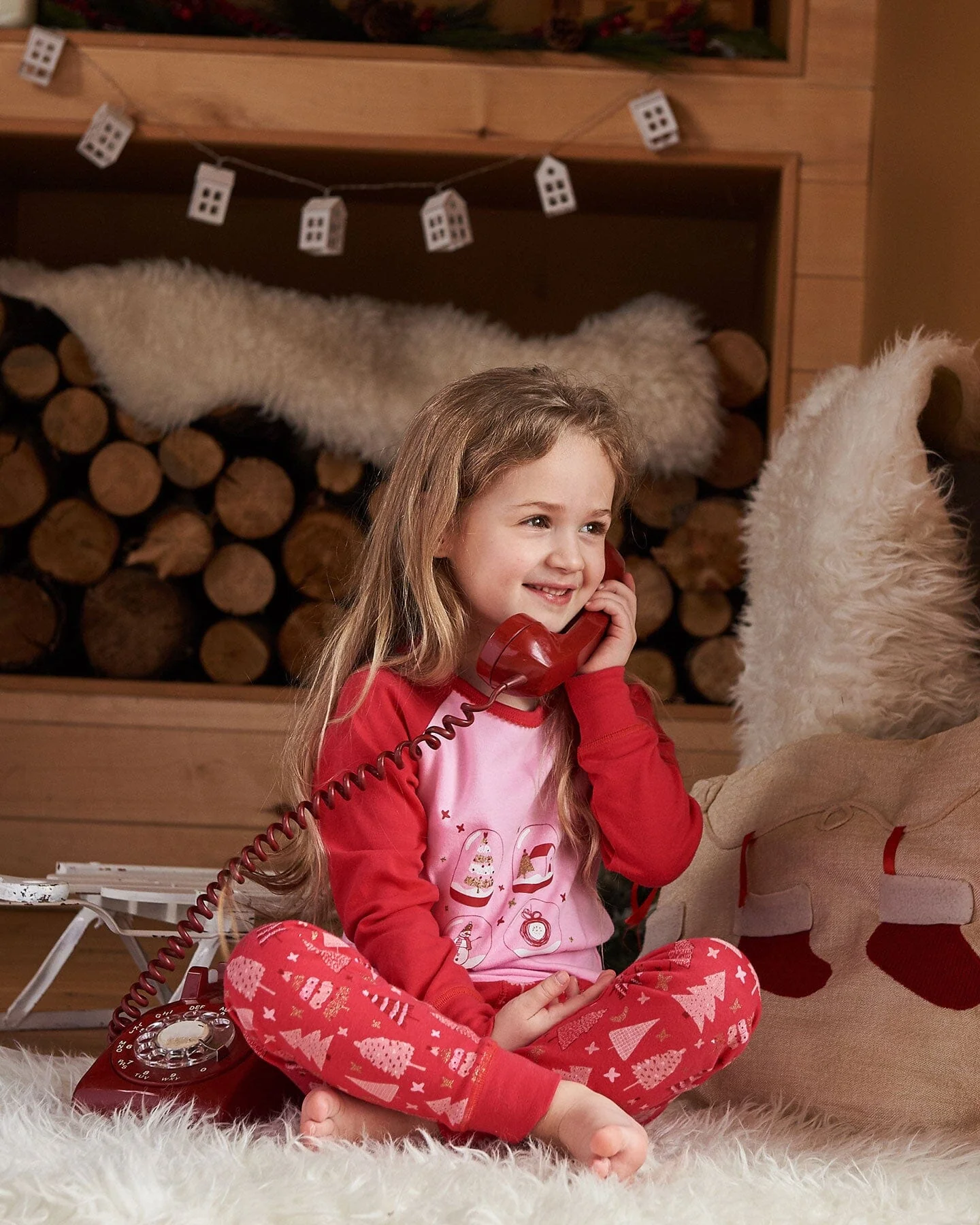 Organic Cotton Two Piece Pajama Set Red Printed Christmas Tree - Deux par Deux