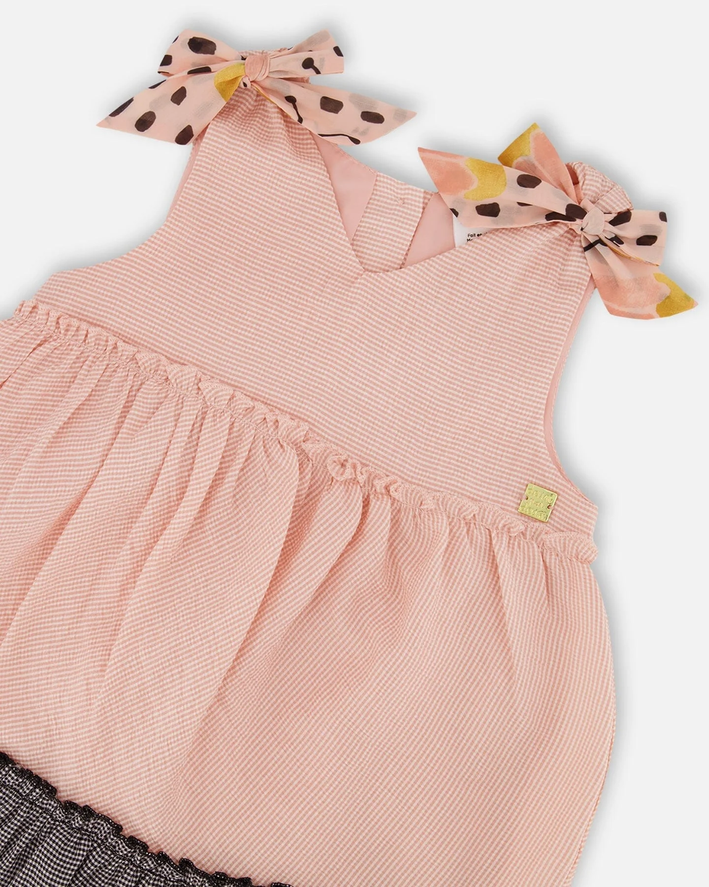 Tiered Dress With Bows Pink And Black - Deux par Deux