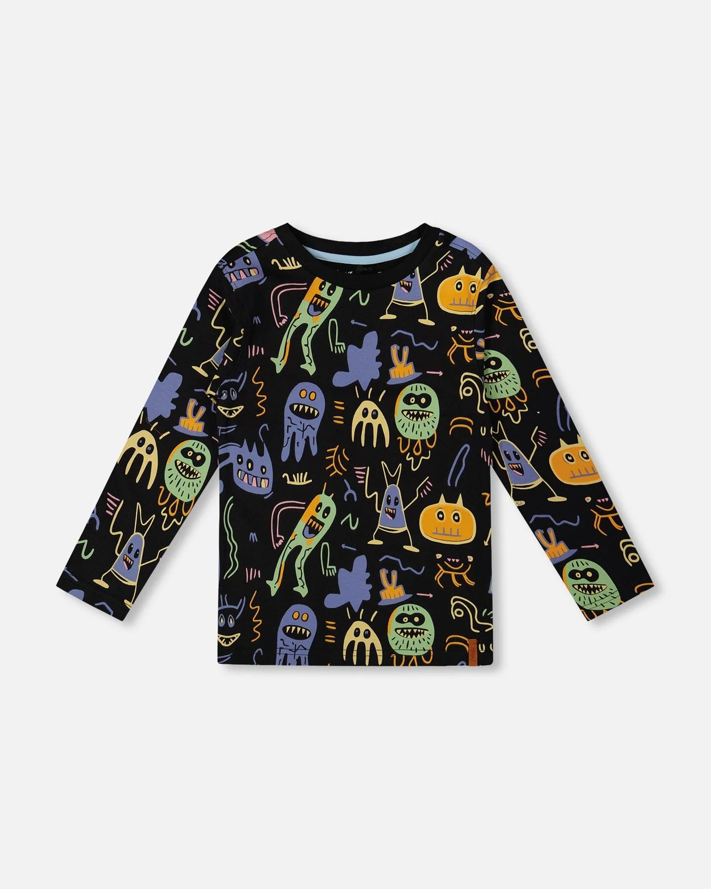 Long Sleeve Organic Cotton Allover Monsters Print Tee - Deux par Deux