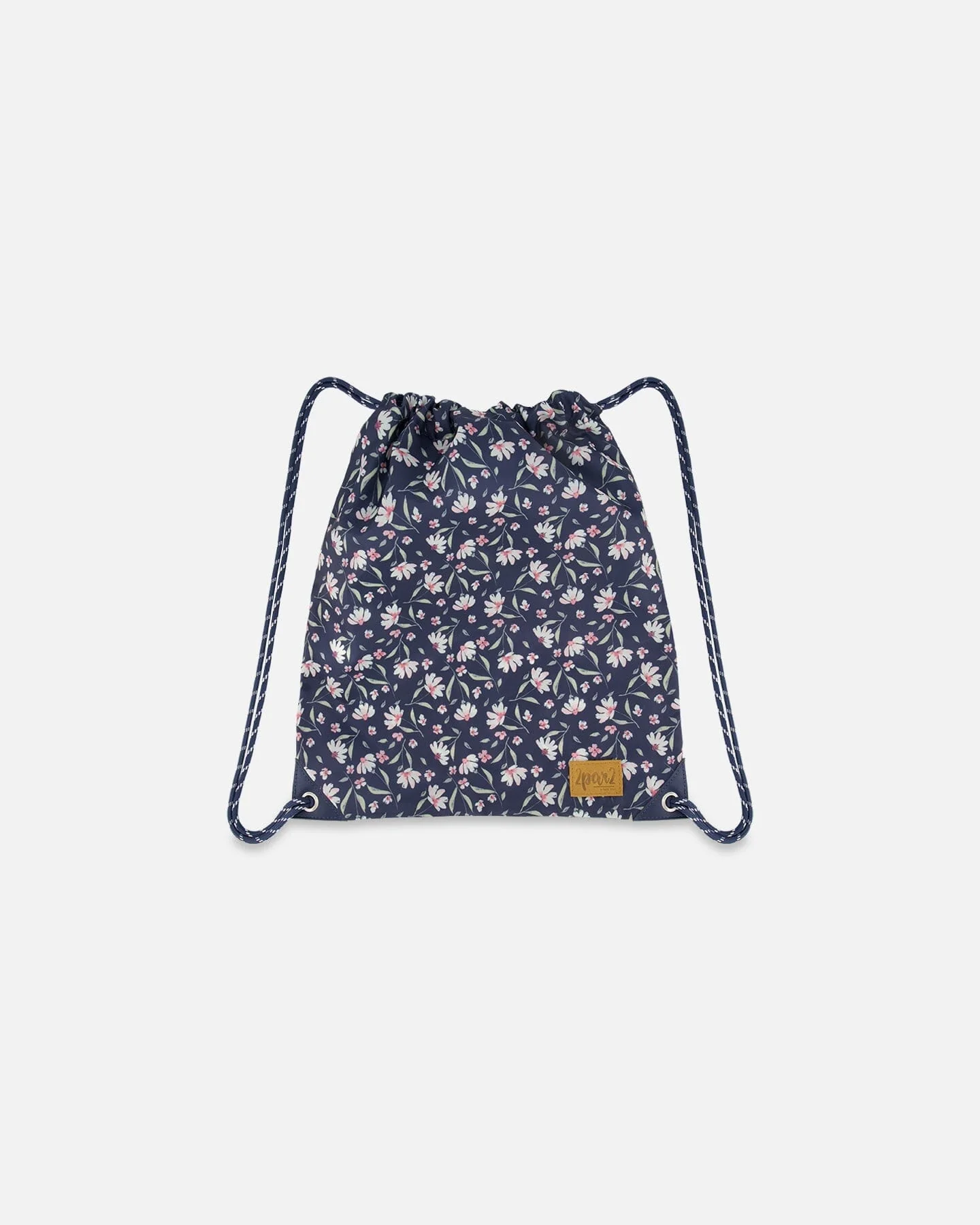 Drawstring Bag Navy Flower Print - Deux par Deux