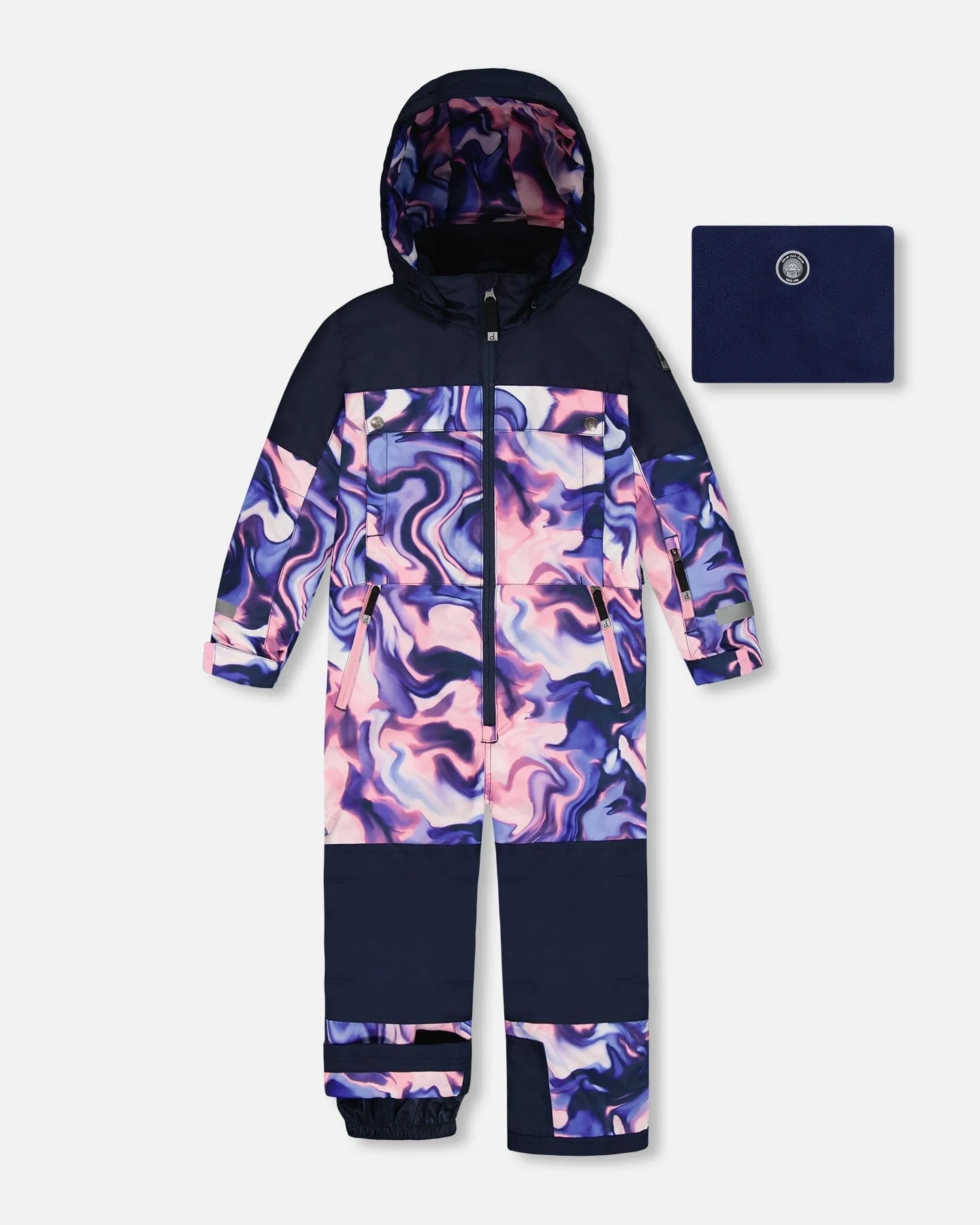 One-Piece Teknik Snowsuit Pink And Blue Marble - Deux par Deux