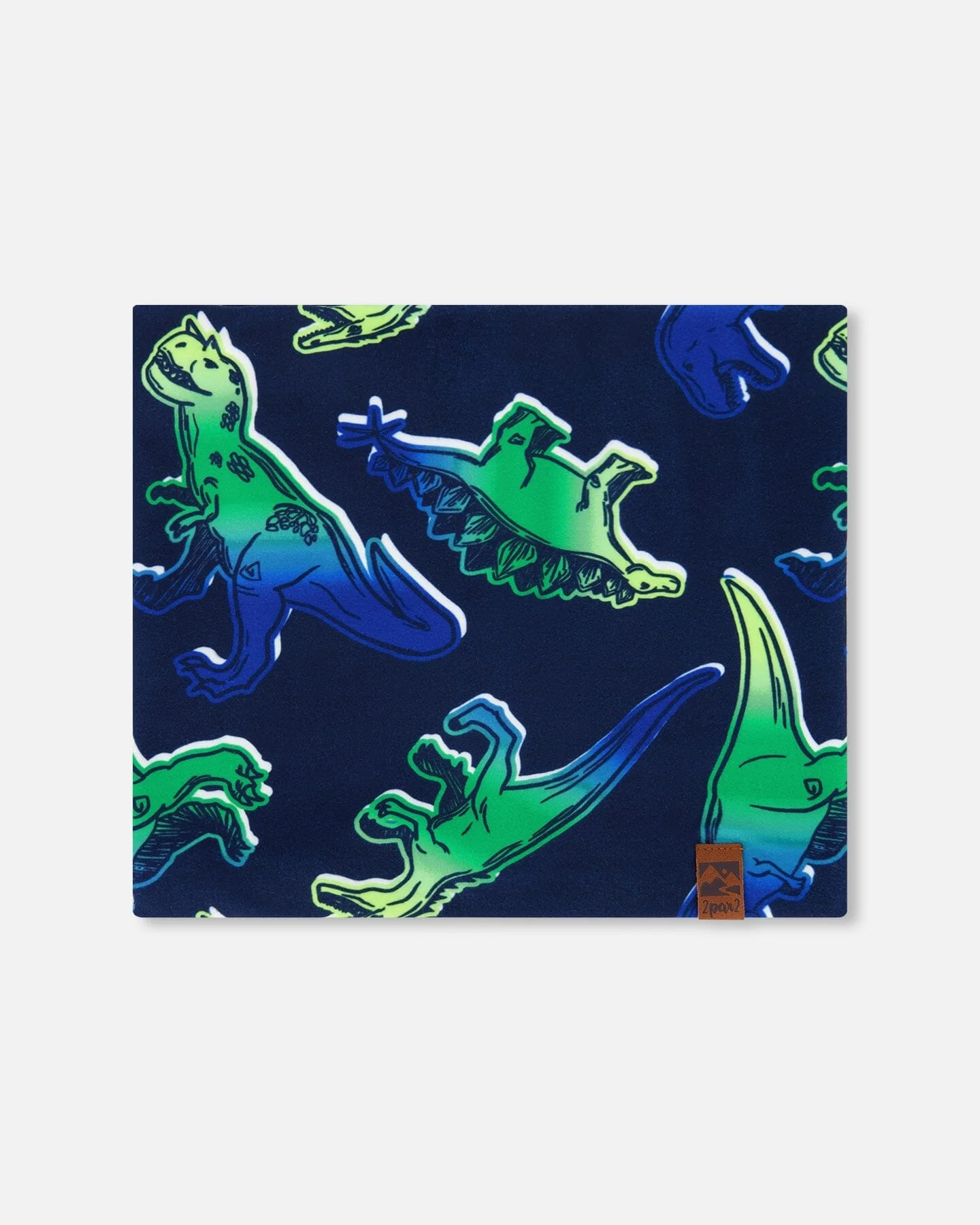 Printed Neck Tube Blue And Green Dino On Navy - Deux par Deux