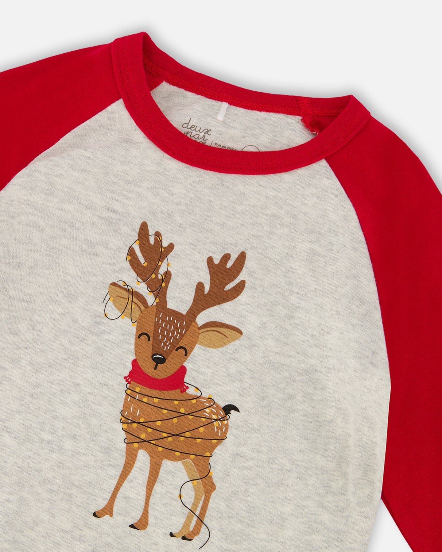 Two-Piece Organic Cotton Pajama Set Beige Reindeer Print - Deux par Deux