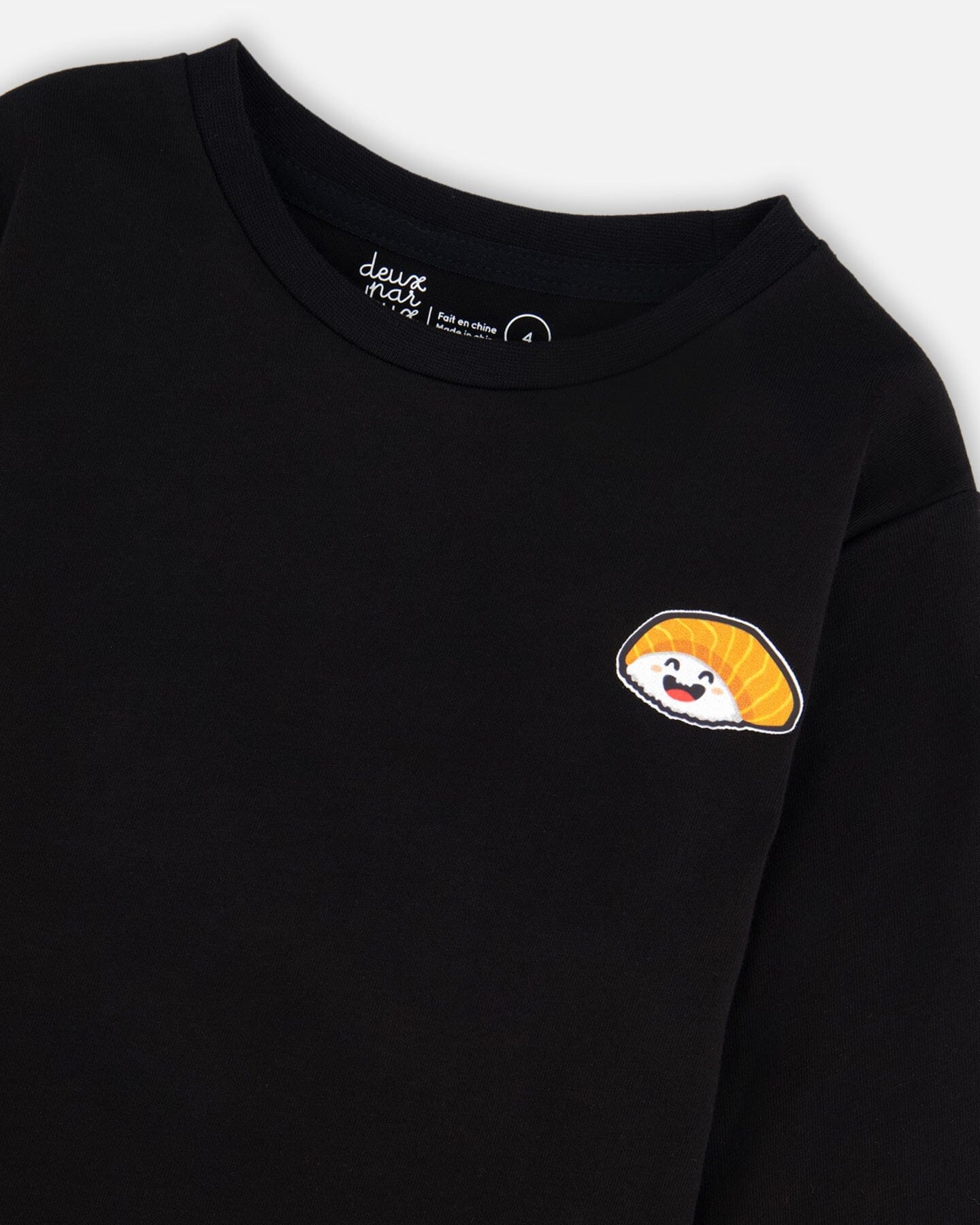 Long Sleeve Jersey Tee Shirt Black With Print Back & Front - Deux par Deux