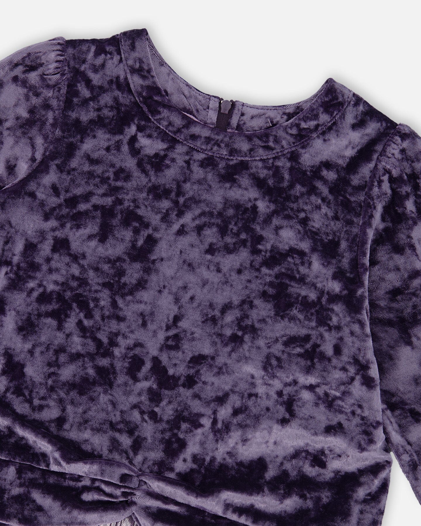 Long Sleeve Bi-Material Velour And Jersey Dress Purple Gray - Deux par Deux