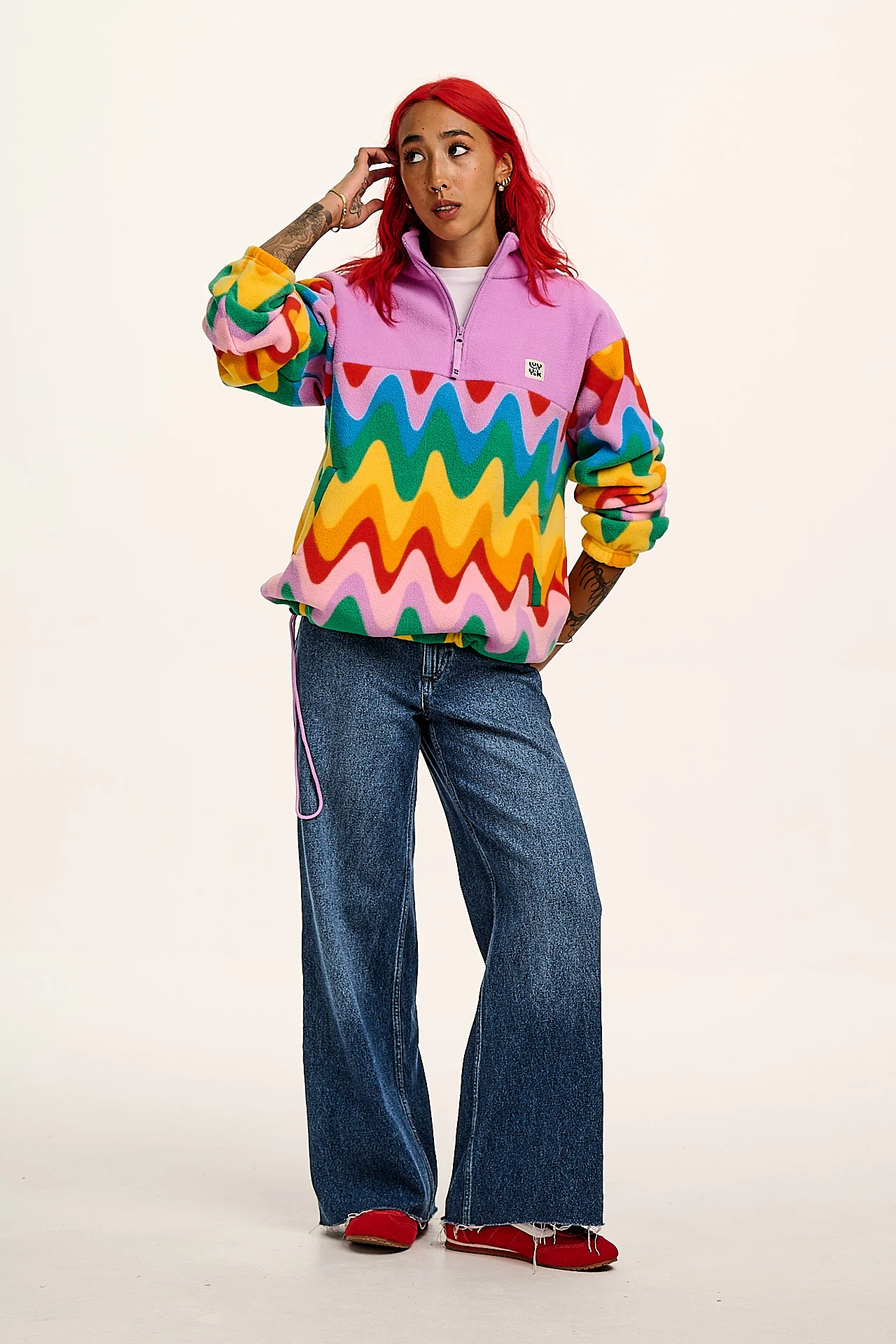 Stevie - Polar Fleece in Wavy Rainbow Print