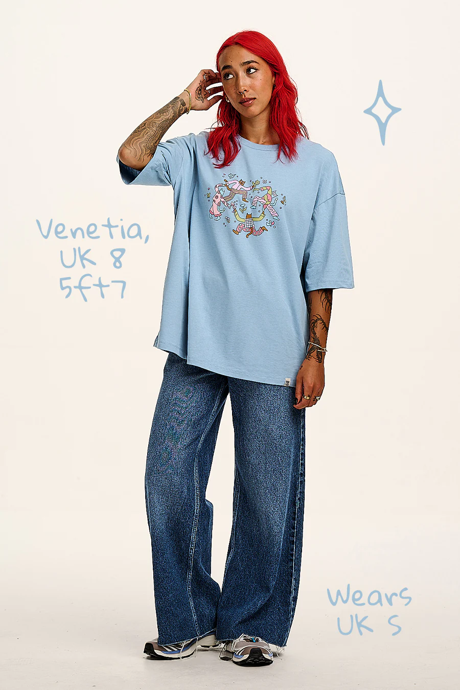 Benny - Oversized Cotton Tee in Matisse Cats Print