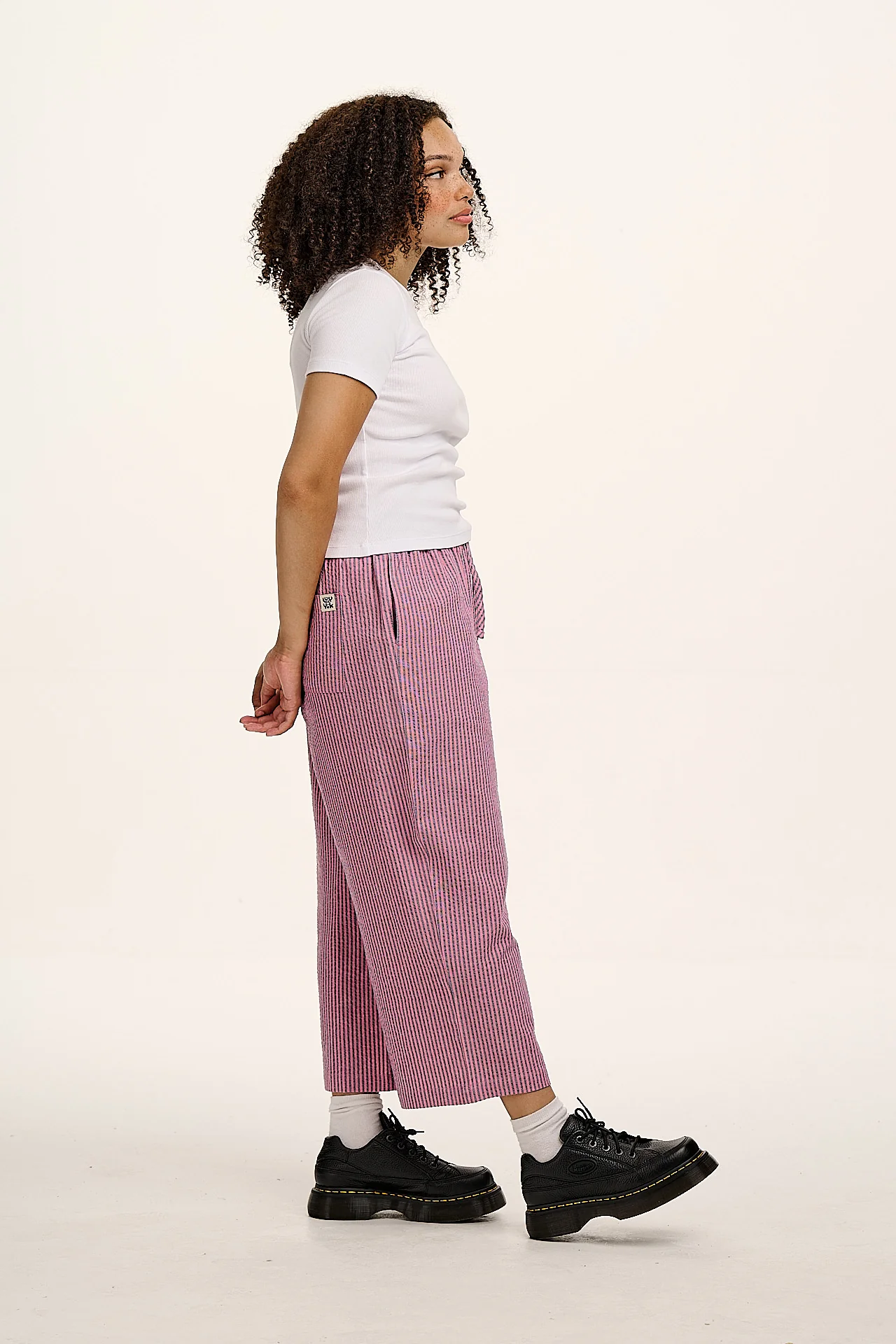 Chuck  - Wide Leg Cotton Trousers in Pink & Blue Stripe