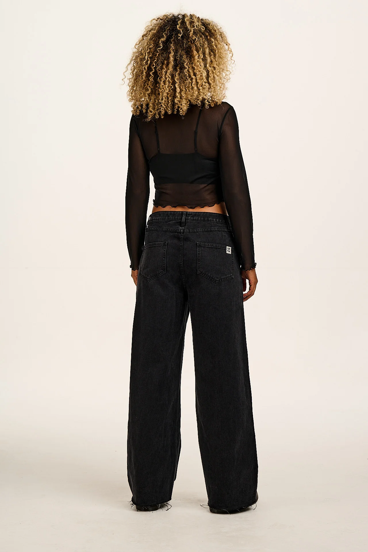 Perrie - Long Sleeve Mesh Top in Black