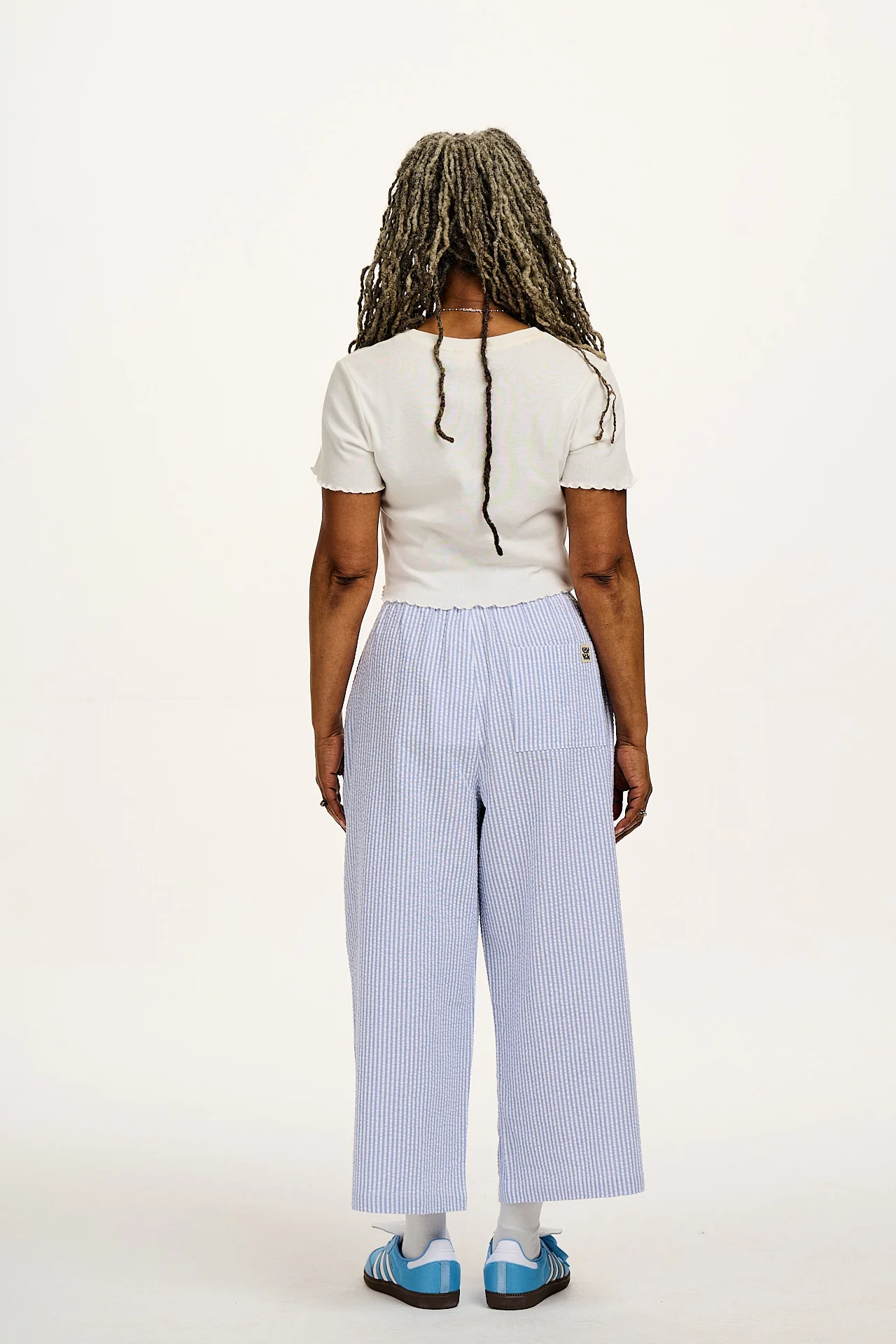 Chuck - Wide Leg Cotton Trousers in Blue Stripe