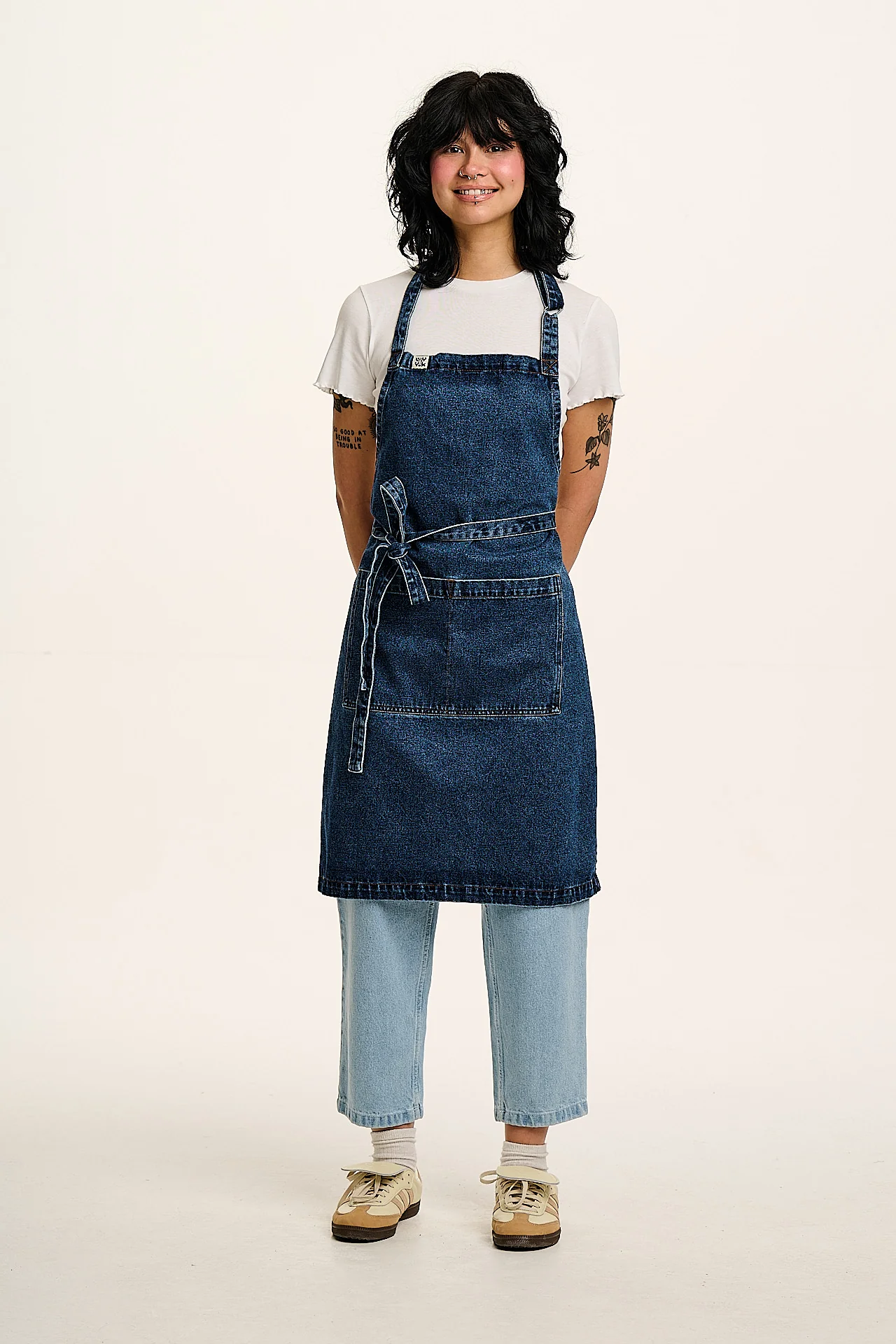 Amaia - Heavyweight Denim Apron in Mid Wash Blue