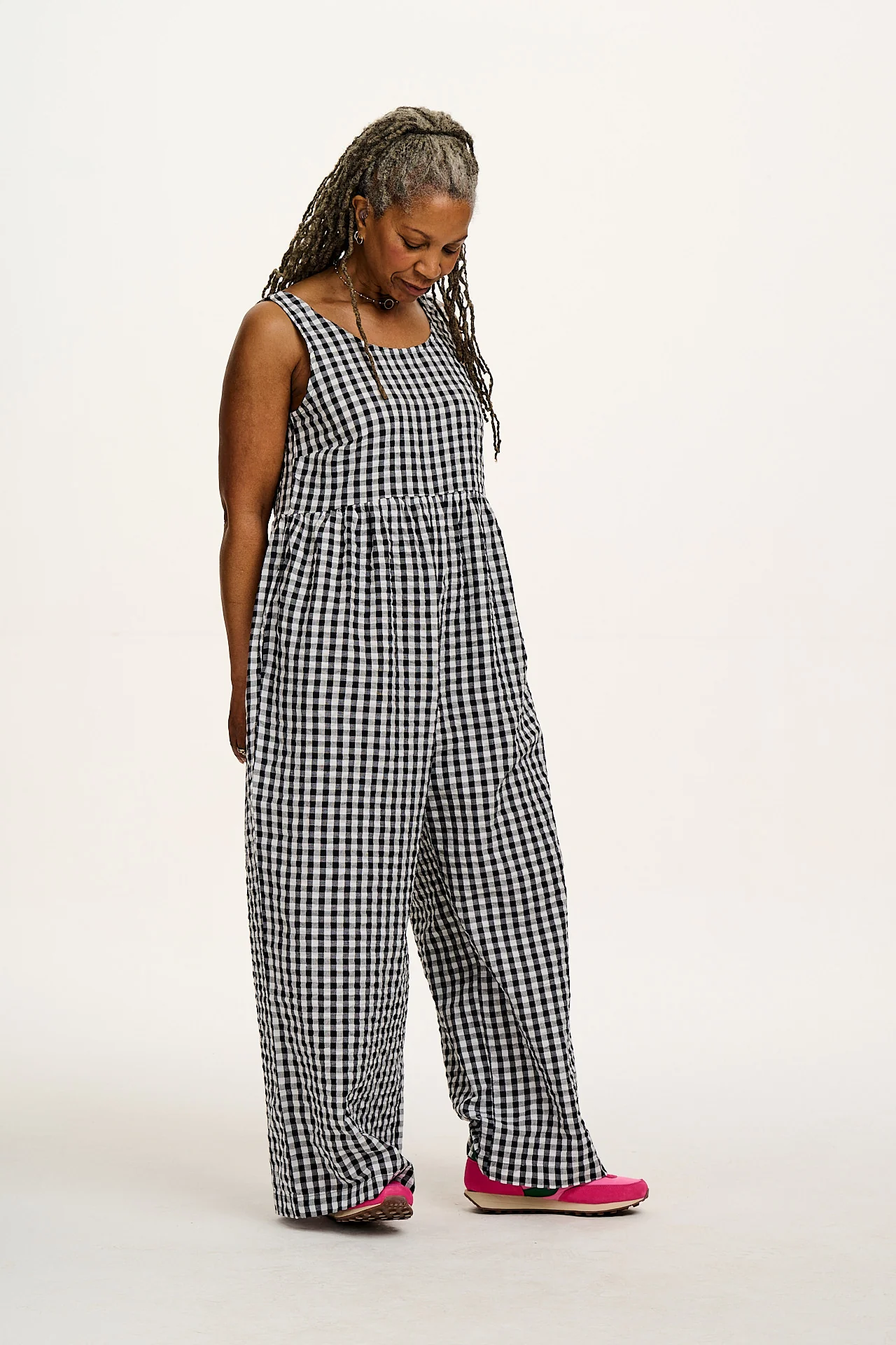Bellamy - Wide Leg Cotton Jumpsuit in Black & White Gingham