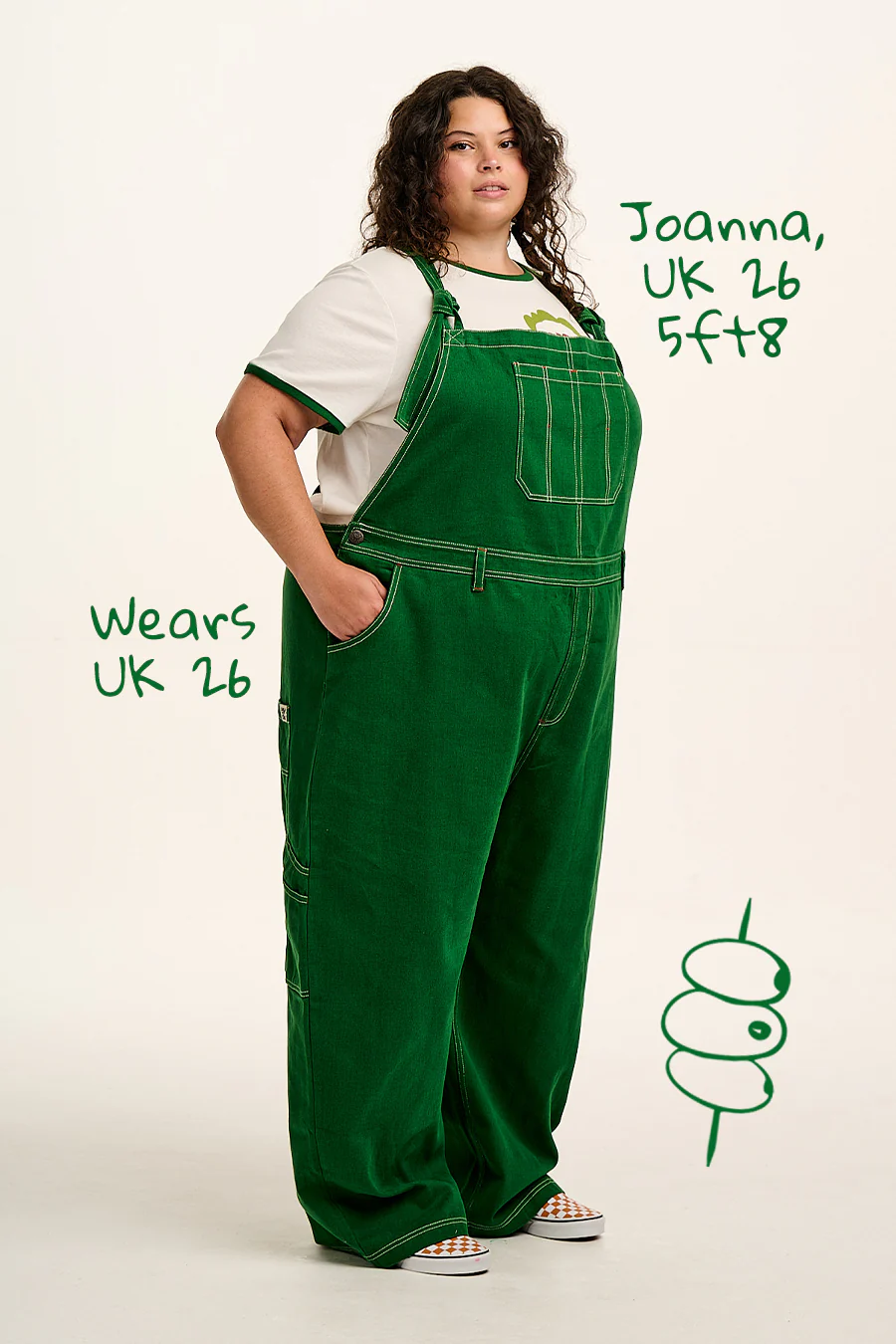 Mullen - Cotton Dungarees in Green Contrast Stitch