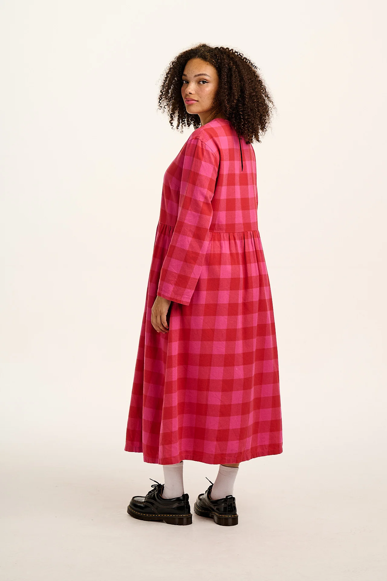Micah - Midi Dress in Pink Checkerboard