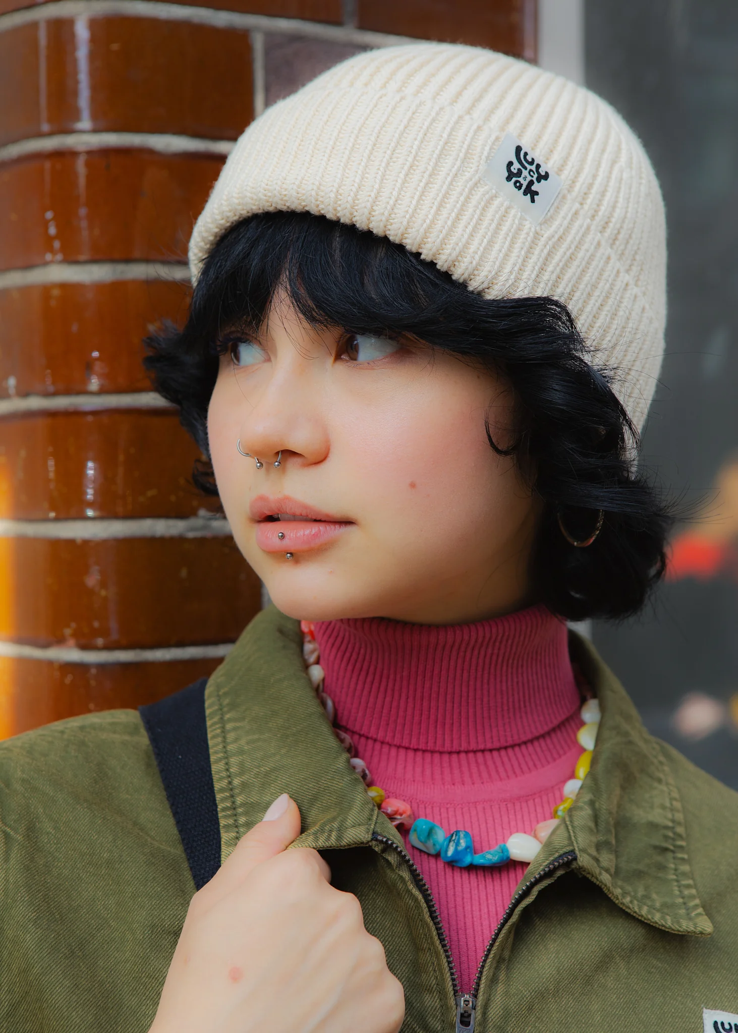 Luca - Knitted Cotton Beanie in Cream