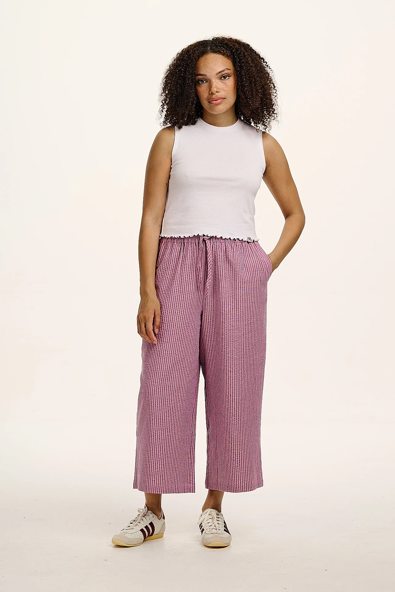 Chuck  - Wide Leg Cotton Trousers in Pink & Blue Stripe