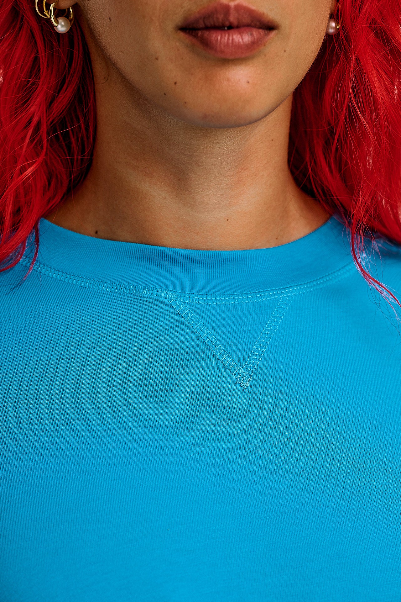 Murat - Long Sleeve Lightweight Cotton Tee in Hawaiian Blue