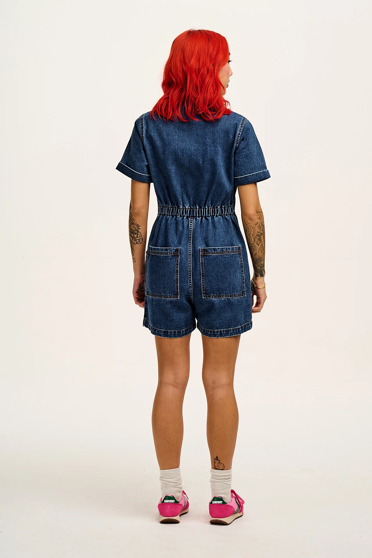 Riley - Denim Playsuit in Mid Wash Blue