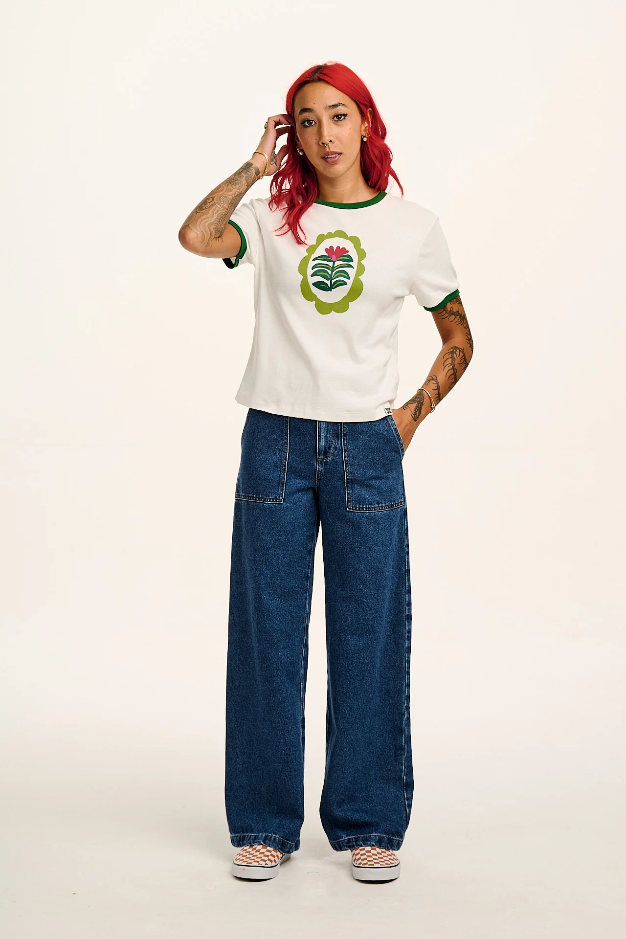 Maya - Cotton Tee in Flower Placement Print