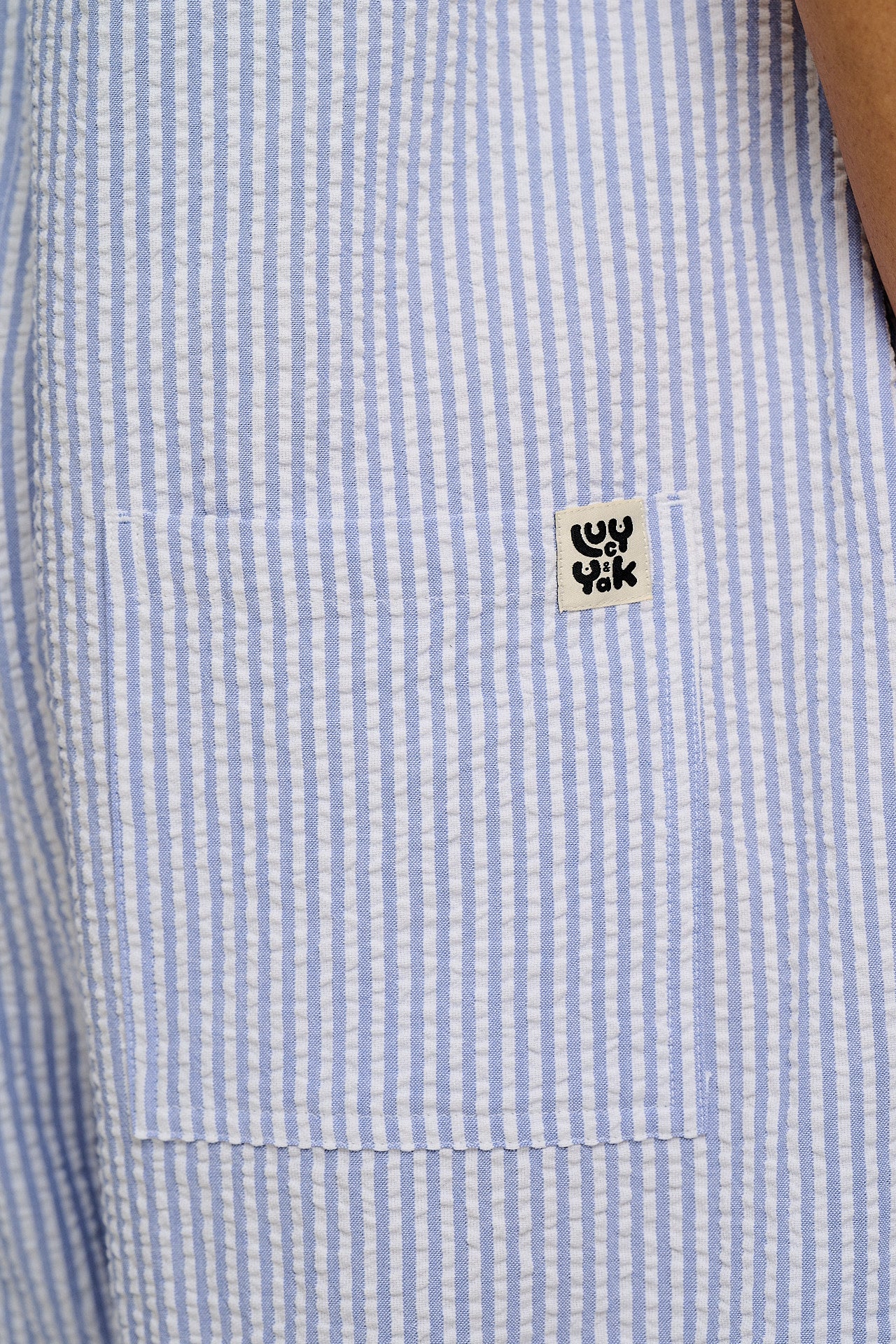 Ramona - Cotton Seersucker Jumpsuit in Blue Stripe