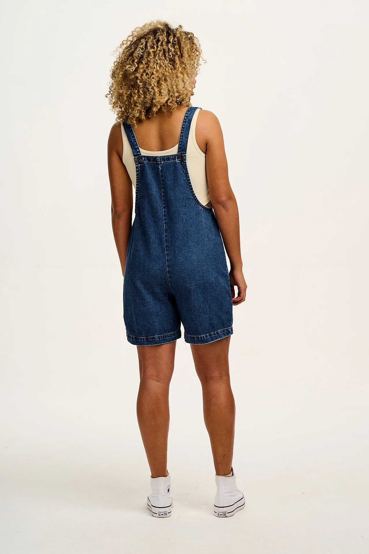 Original - Denim Dungaree Shorts in Mid Wash Blue