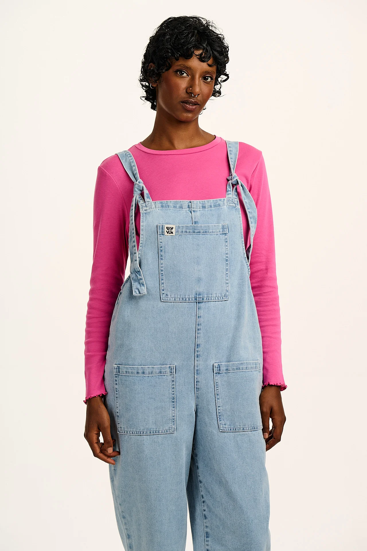 Hansel - Long Sleeve Cotton Crop Top in Mulberry Pink