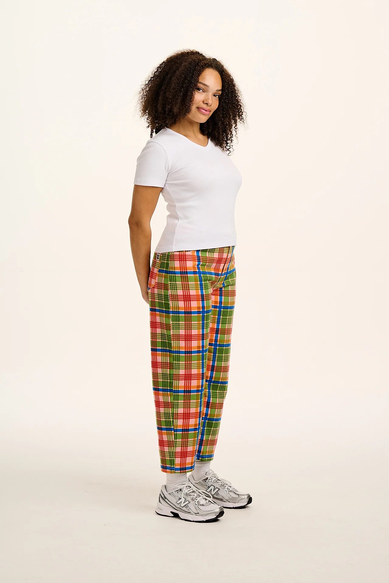 Drew - Straight Leg Cotton Trousers in Kitchen Check