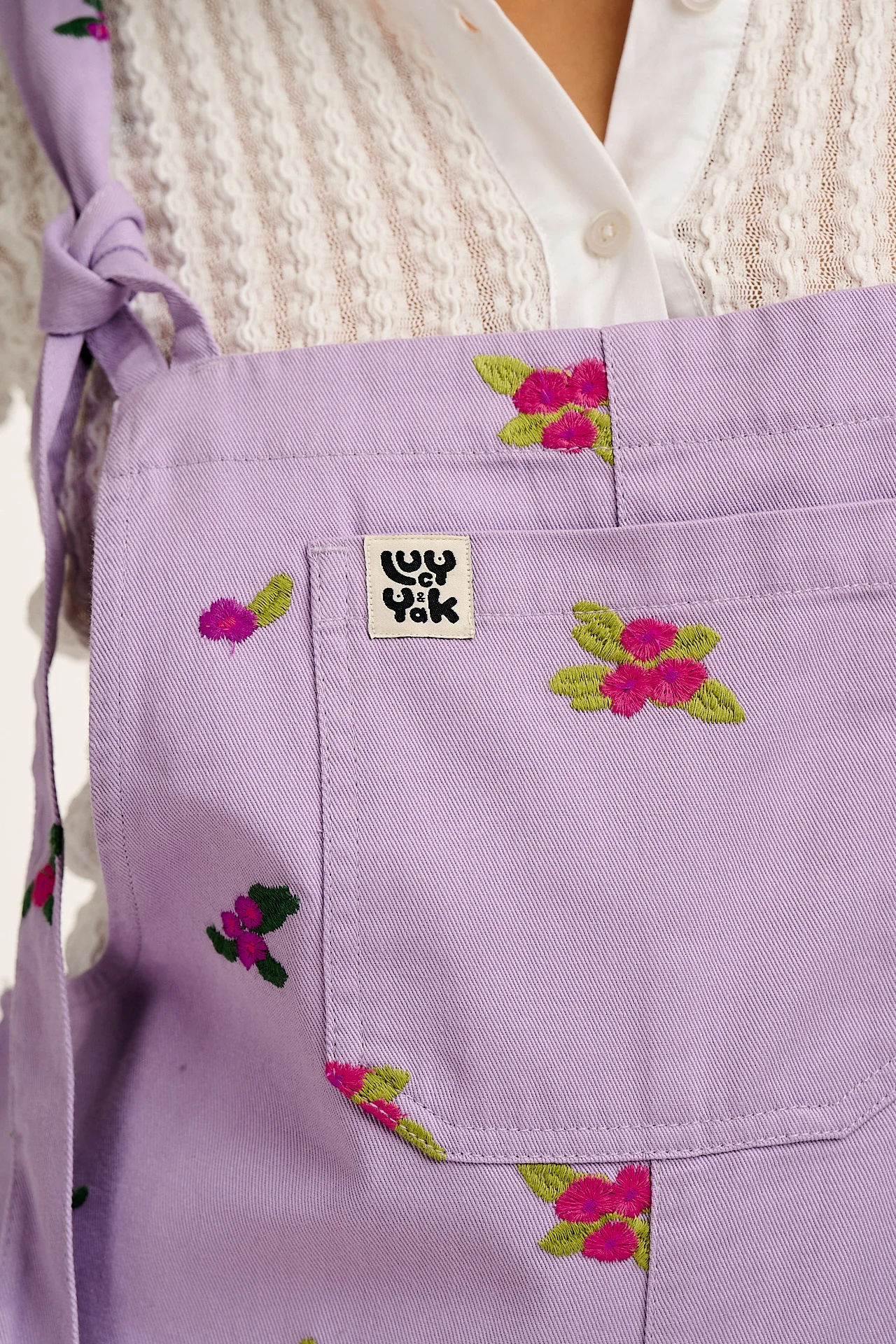 Jenny -  Wide Leg Cotton Dungarees in Lilac with Floral Embroidery