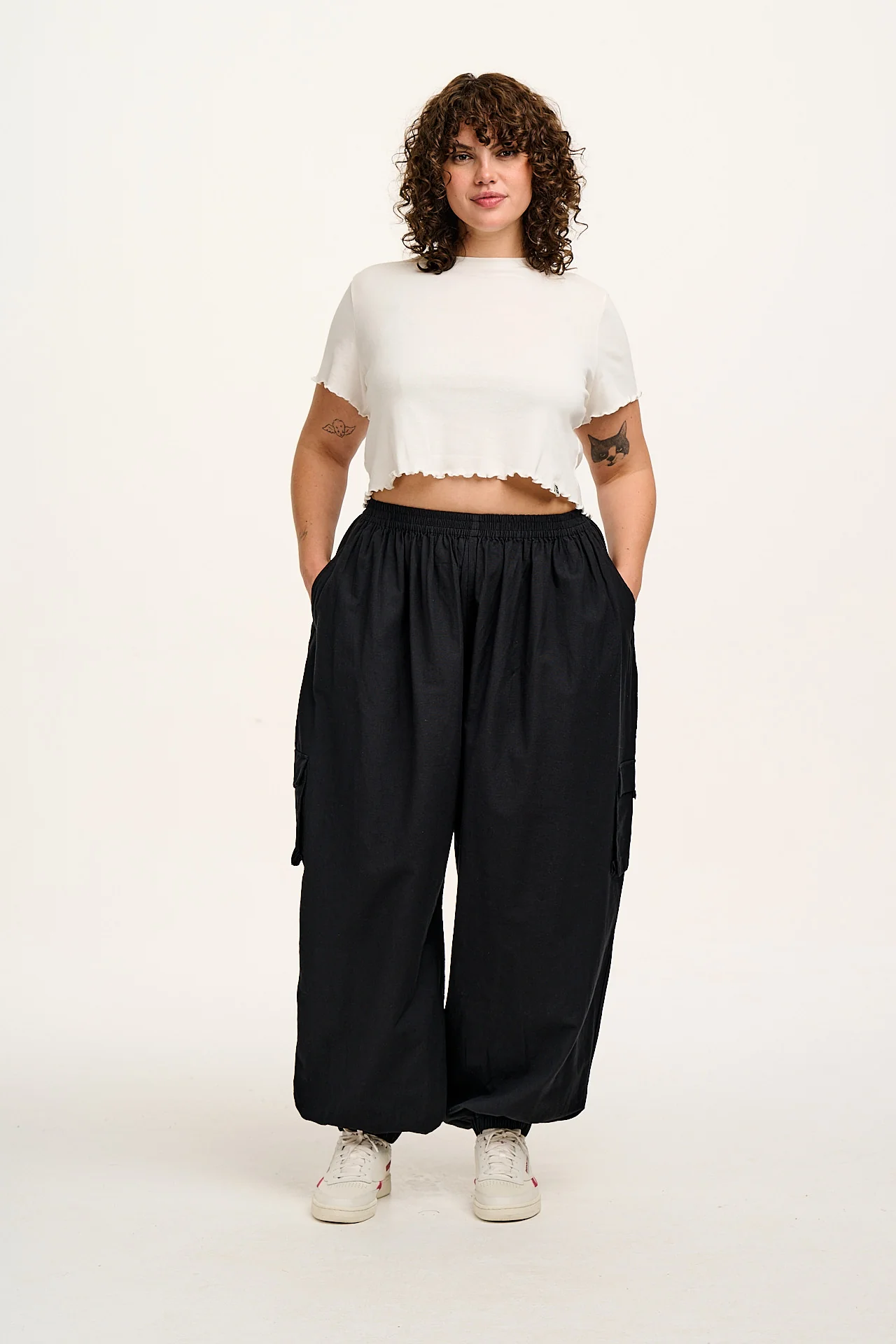 Rumi - Wide Leg Cotton & Linen Trousers in Black