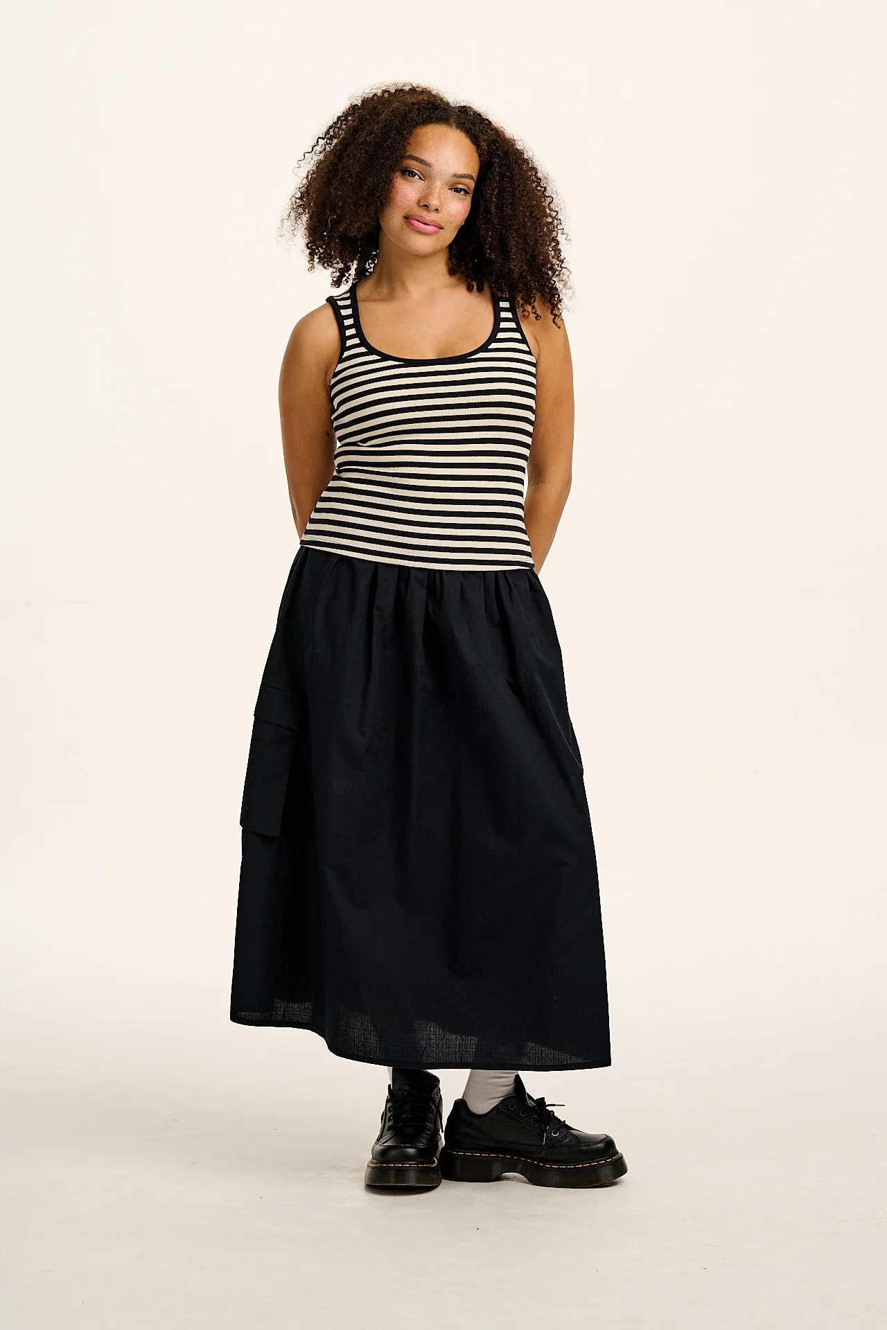 Romy - Ribbed Vest in Black & White Stripe