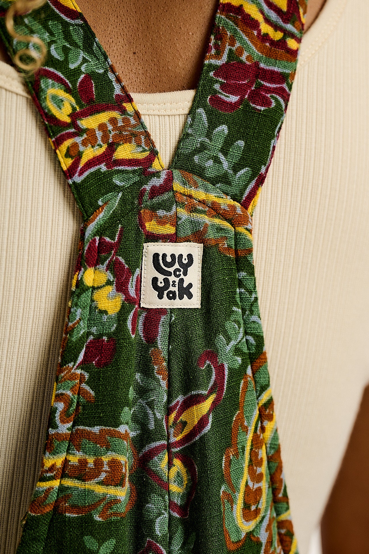 Rudy - Cotton Gauze Dungarees in Green Paisley Print