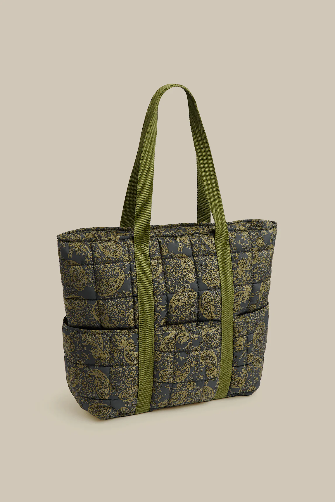 Dax - Quilted Tote in Grunge Green Paisley Print