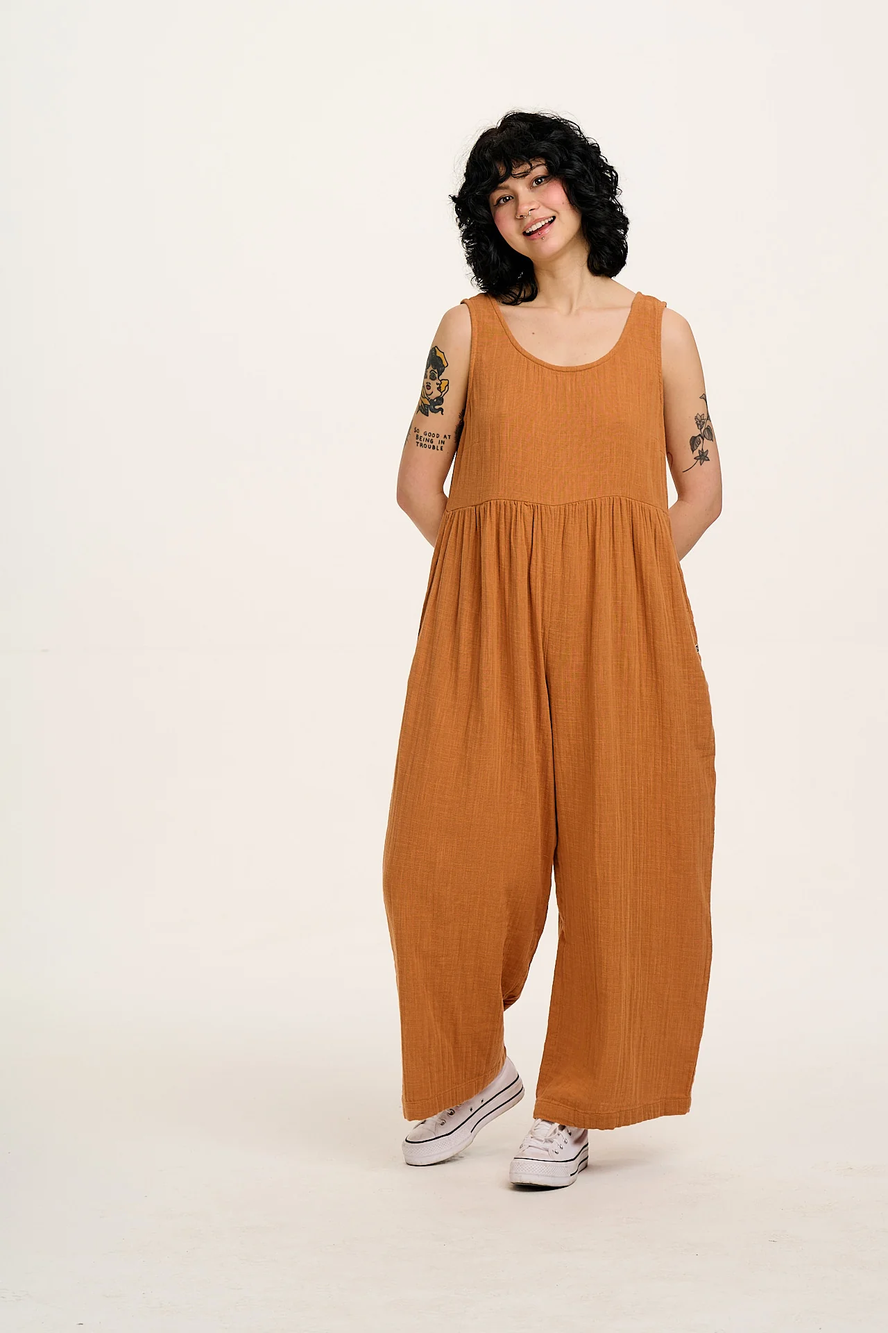 Bellamy - Wide Leg Cotton Jumpsuit in Terracotta