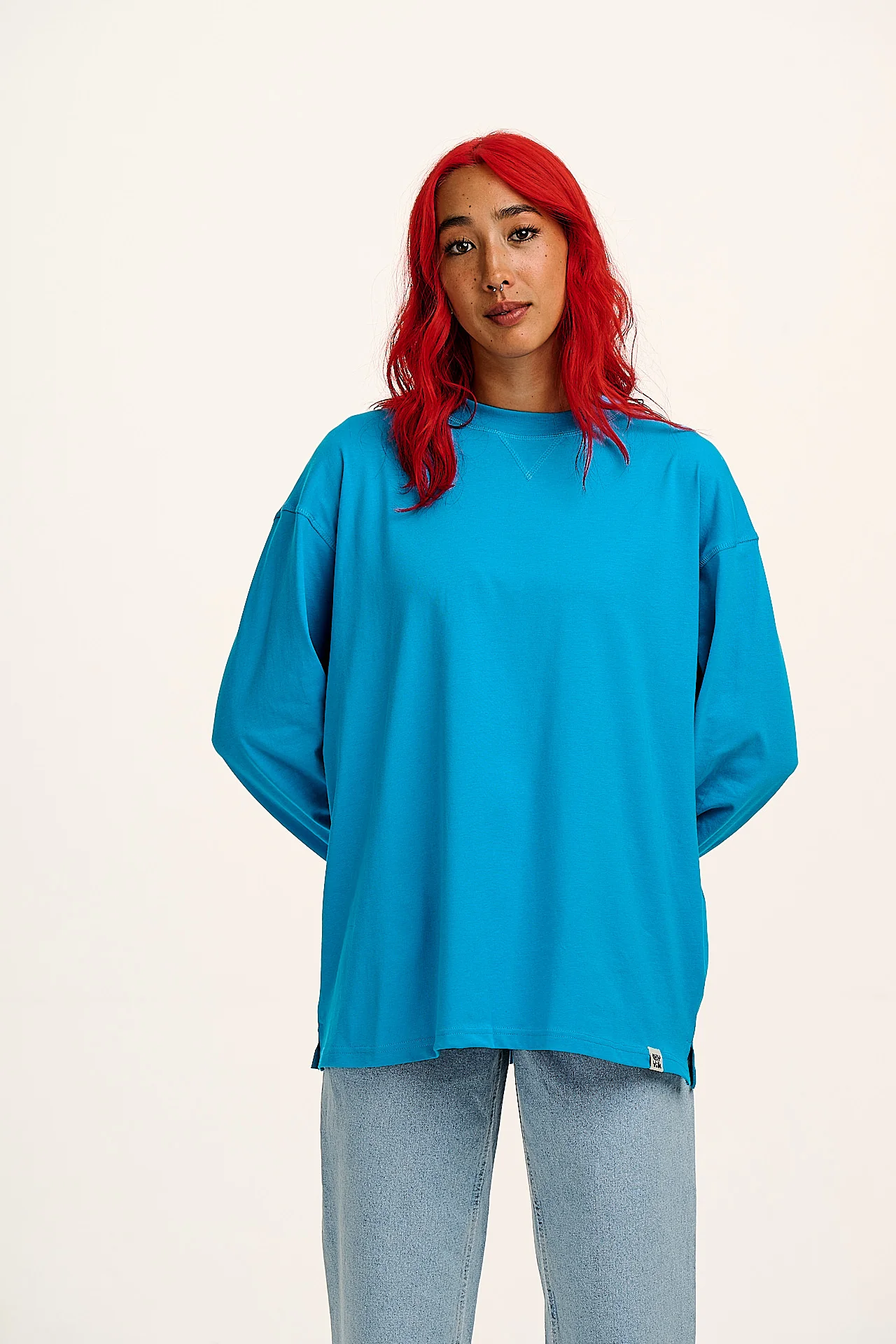 Murat - Long Sleeve Lightweight Cotton Tee in Hawaiian Blue