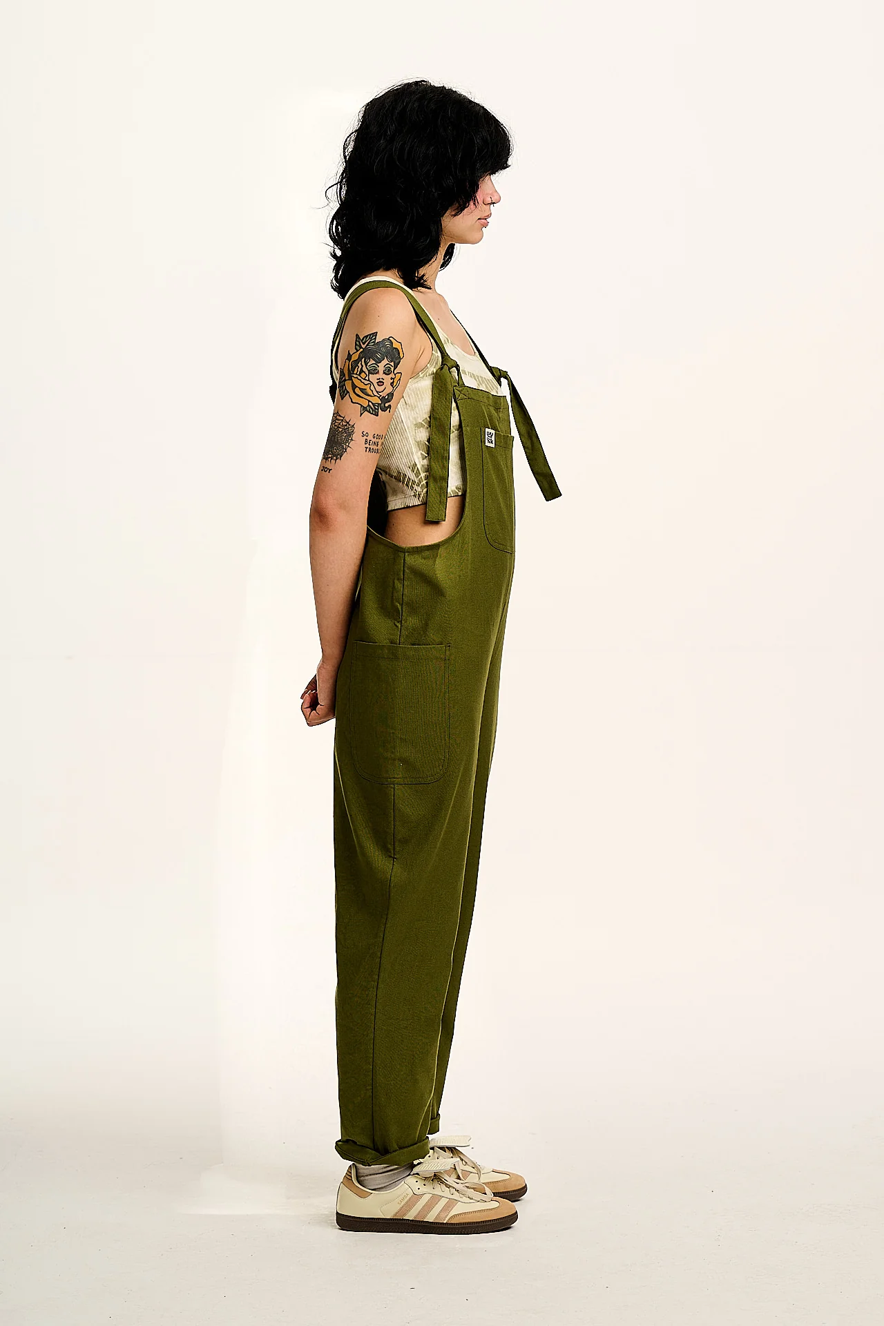 Una - Cotton Dungarees in Khaki Green