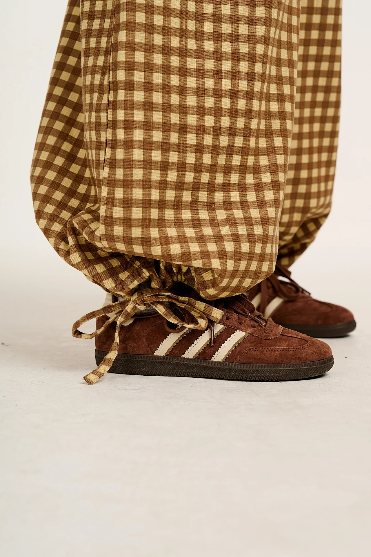 Ali - Wide Leg Cotton Dungarees Brown Birch Gingham Print