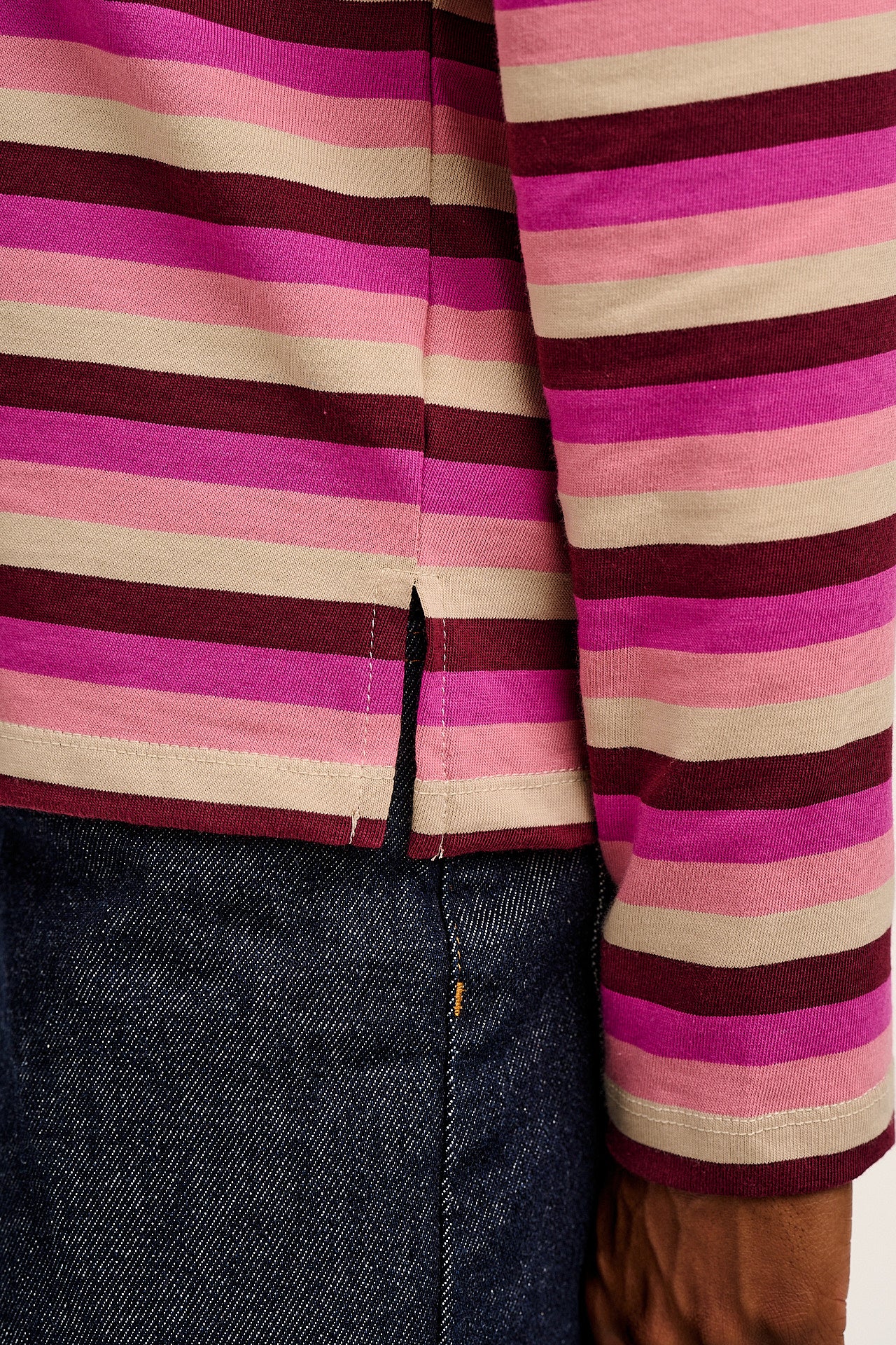 Mysen - Long Sleeve Cotton Tee in Pink Stripe