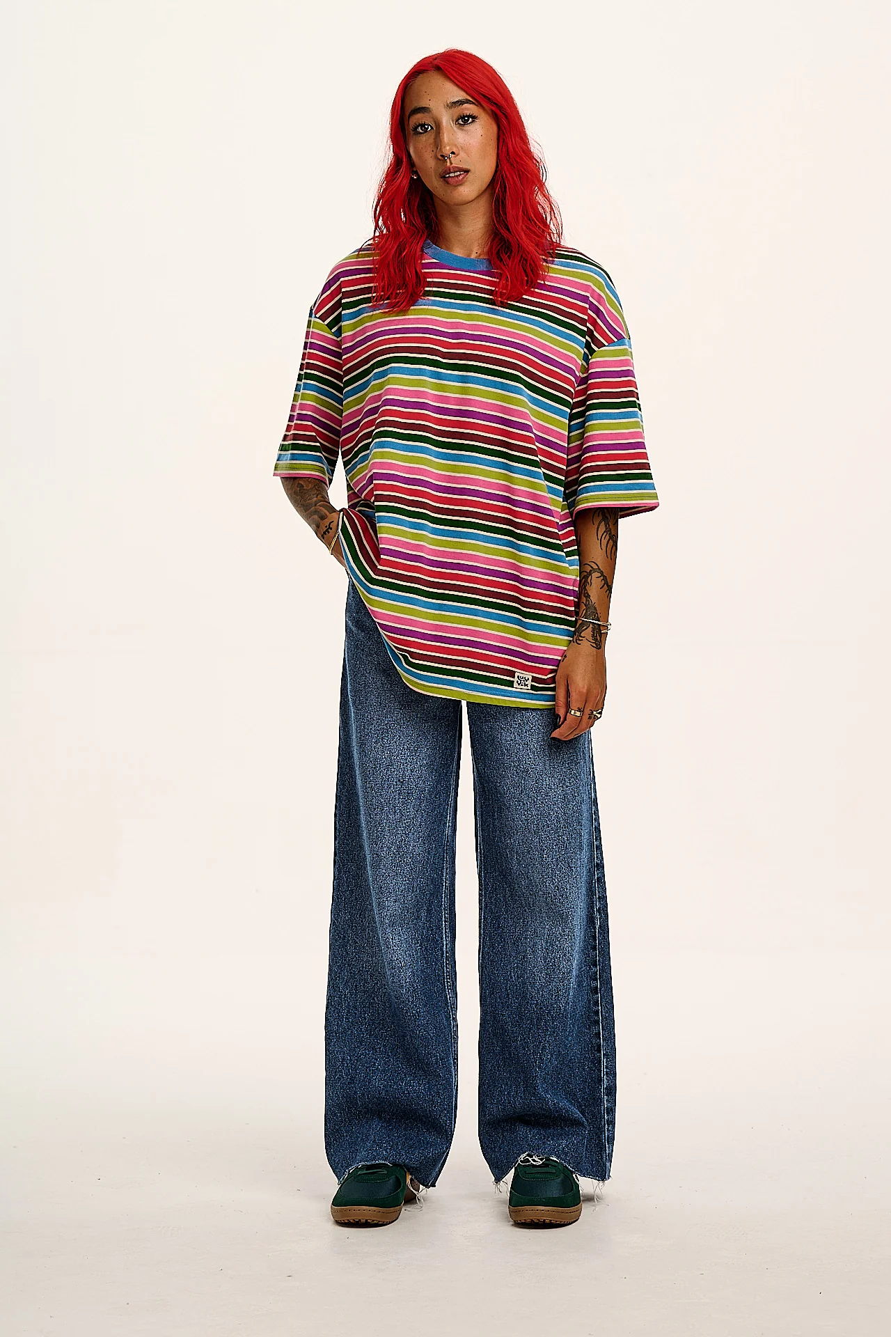 Benny - Oversized Cotton Tee in Rainbow Stripe
