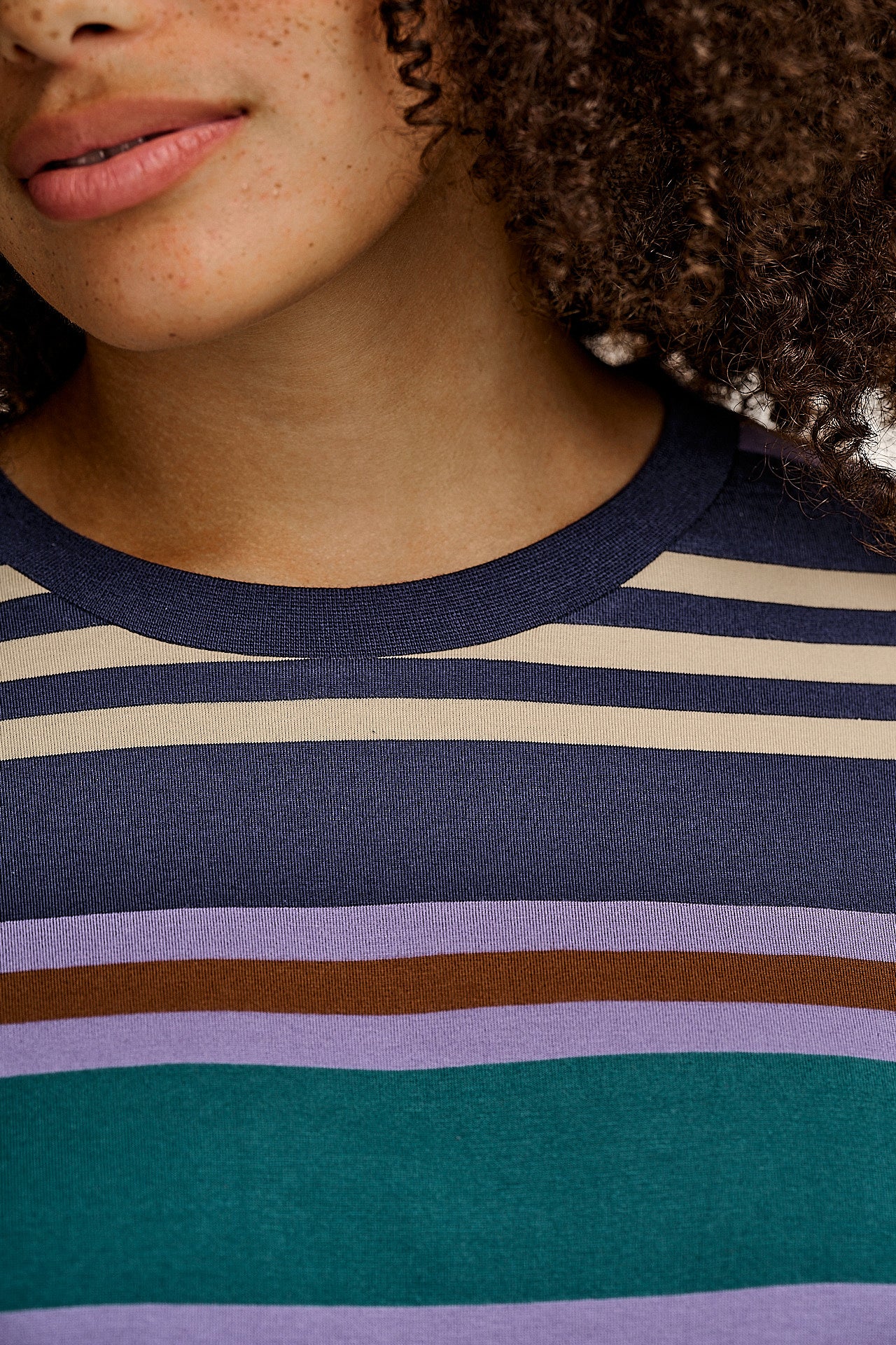 Benny - Oversized Cotton Tee in Blue Earthy Stripe