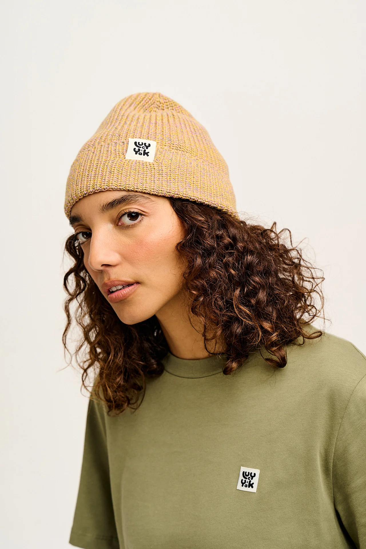 Luca - Knitted Cotton Beanie in Yellow Space Dye