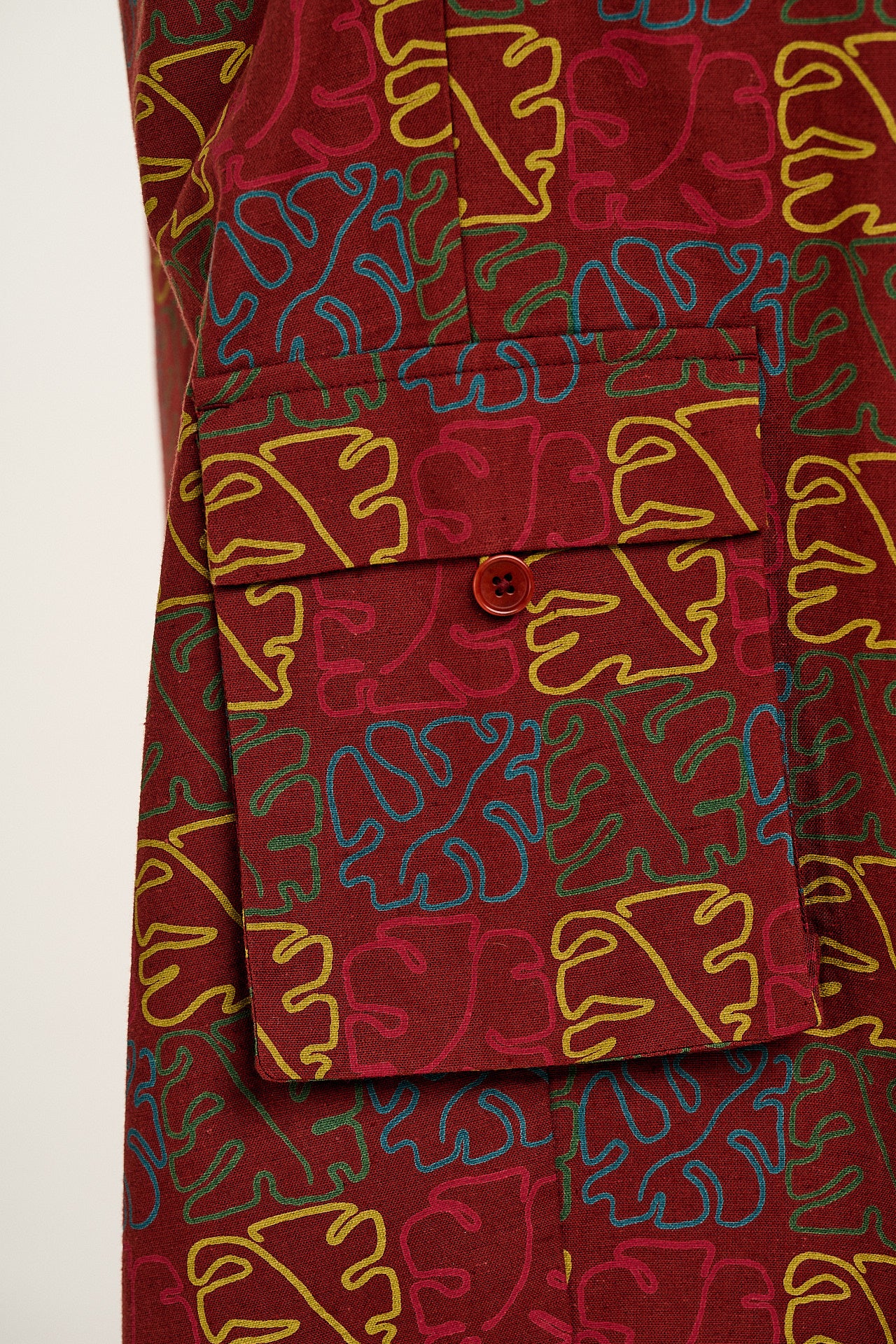 Rumi - Wide Leg Cotton & Linen Trousers in Red Nema Print