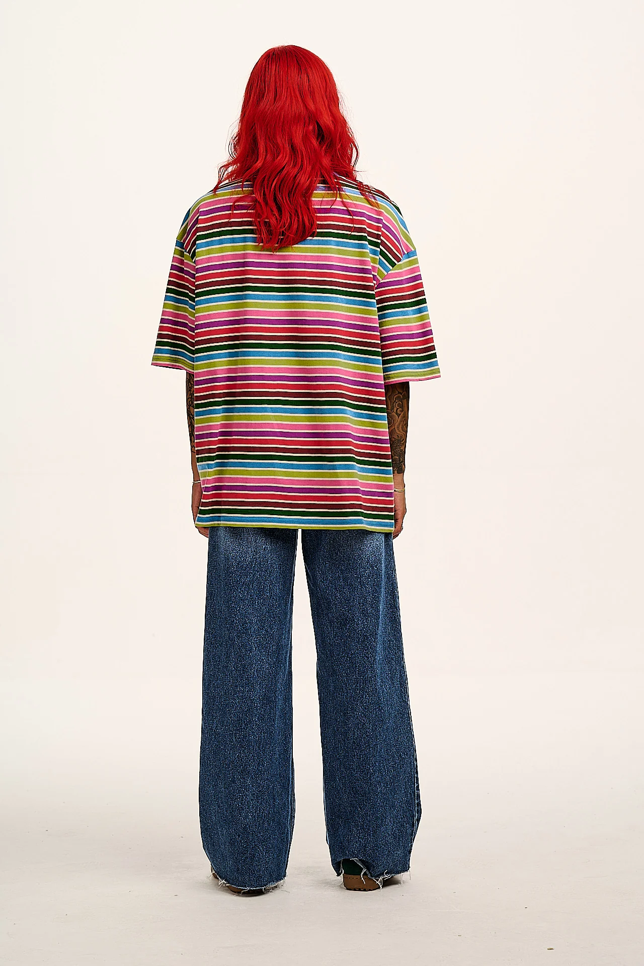 Benny - Oversized Cotton Tee in Rainbow Stripe