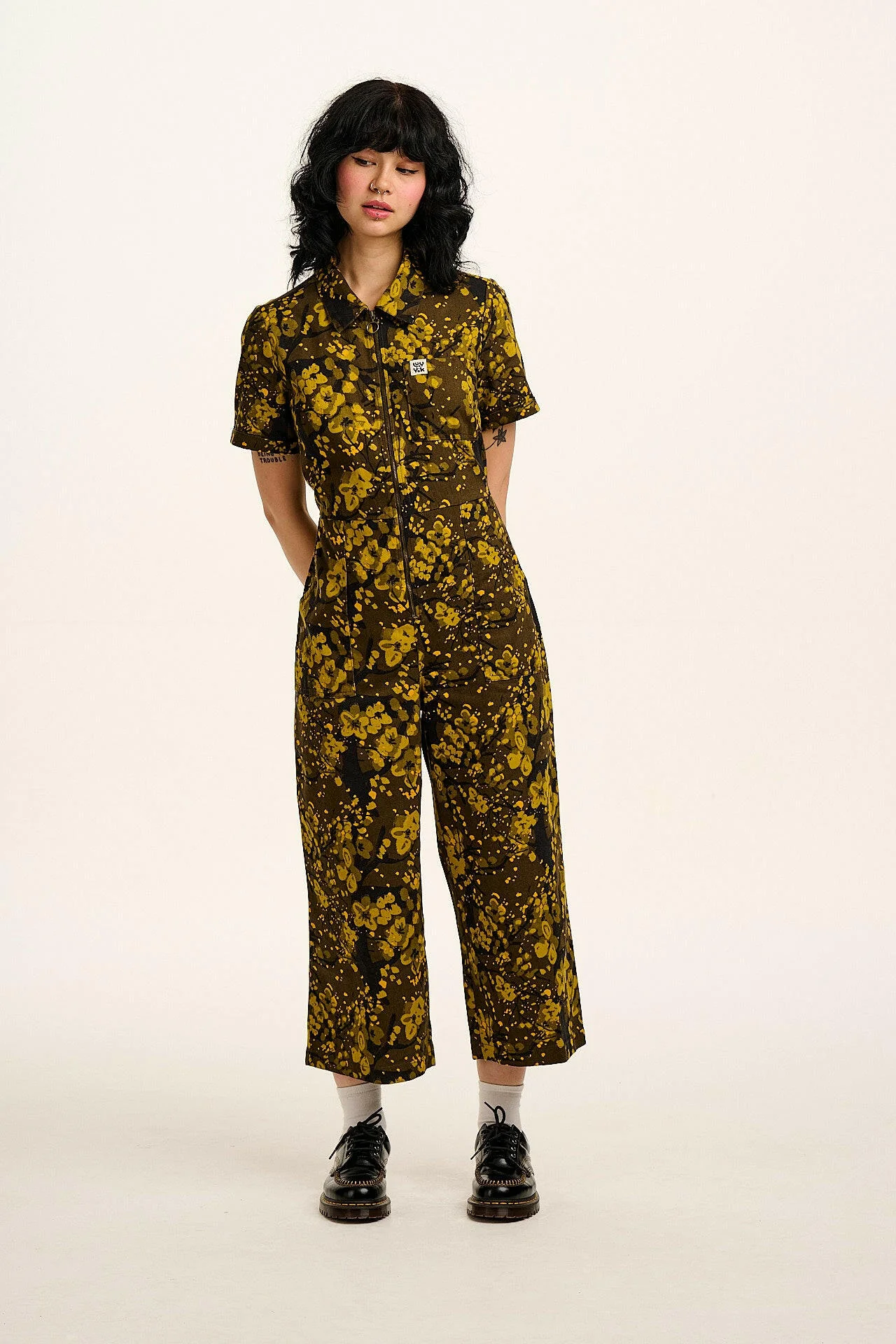 Ragan - Cotton Jumpsuit in Green Blossom Print