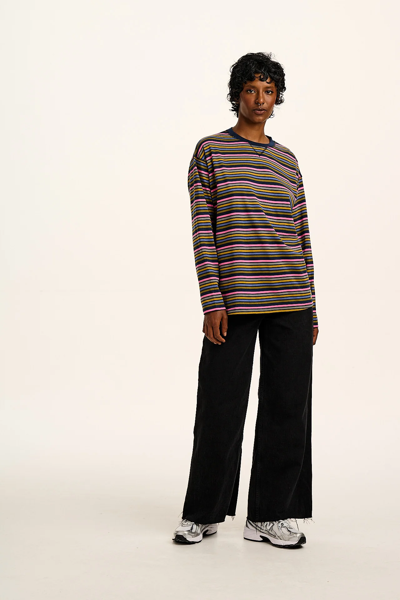 Murat - Long Sleeve Lightweight Cotton Tee in Grunge Stripe