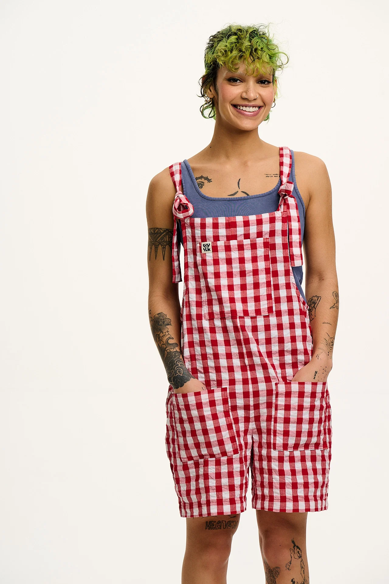 Original - Cotton Dungaree Shorts in Red Gingham