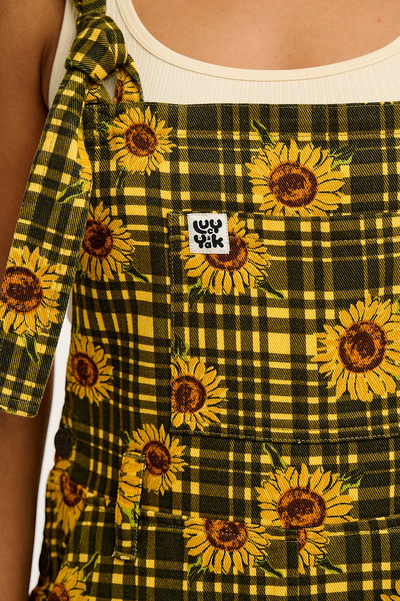 Easton - Cotton Dungarees in Green Sunday Sunflowers Print