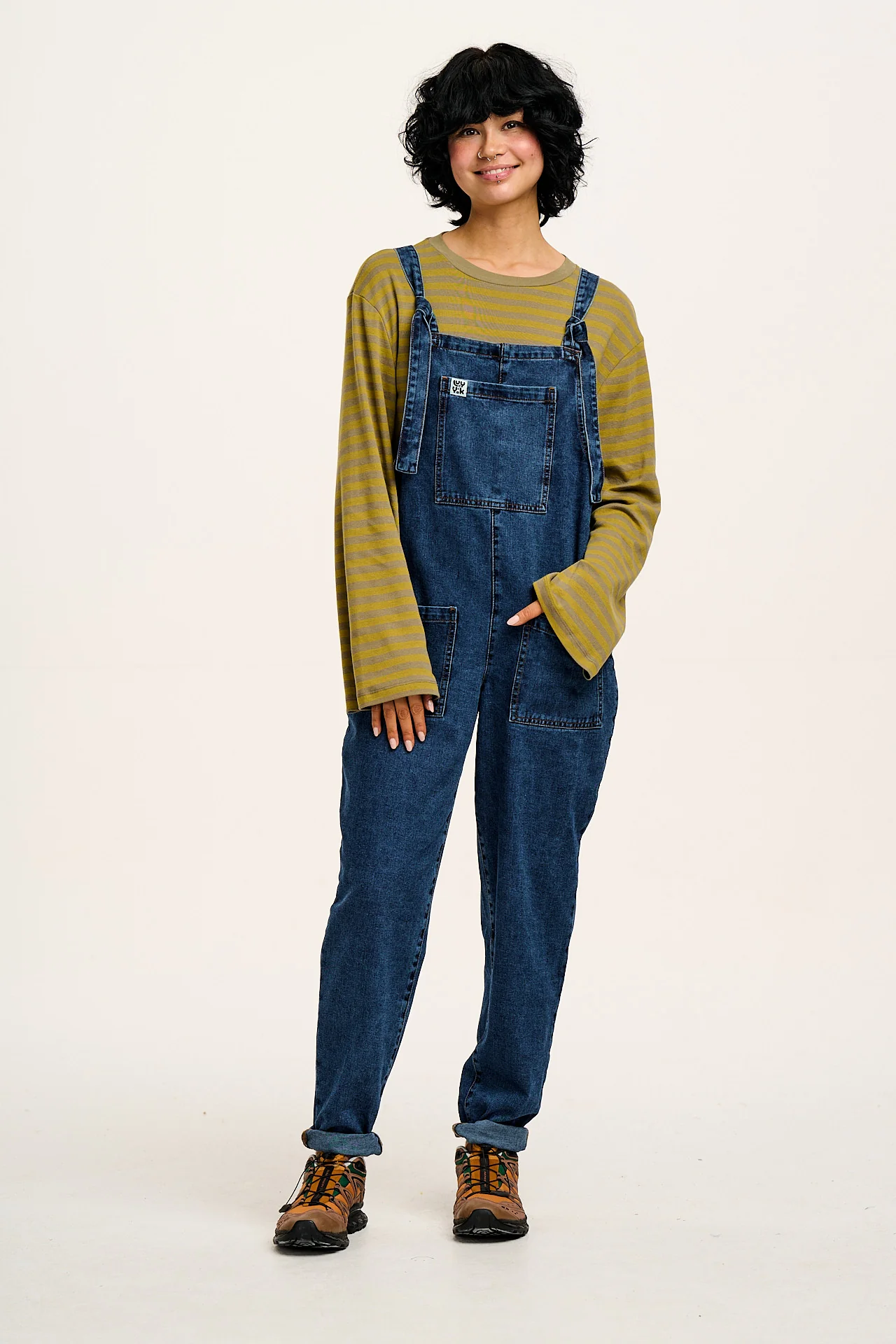 Hermione - Fluted Cotton Top in Green Stripe