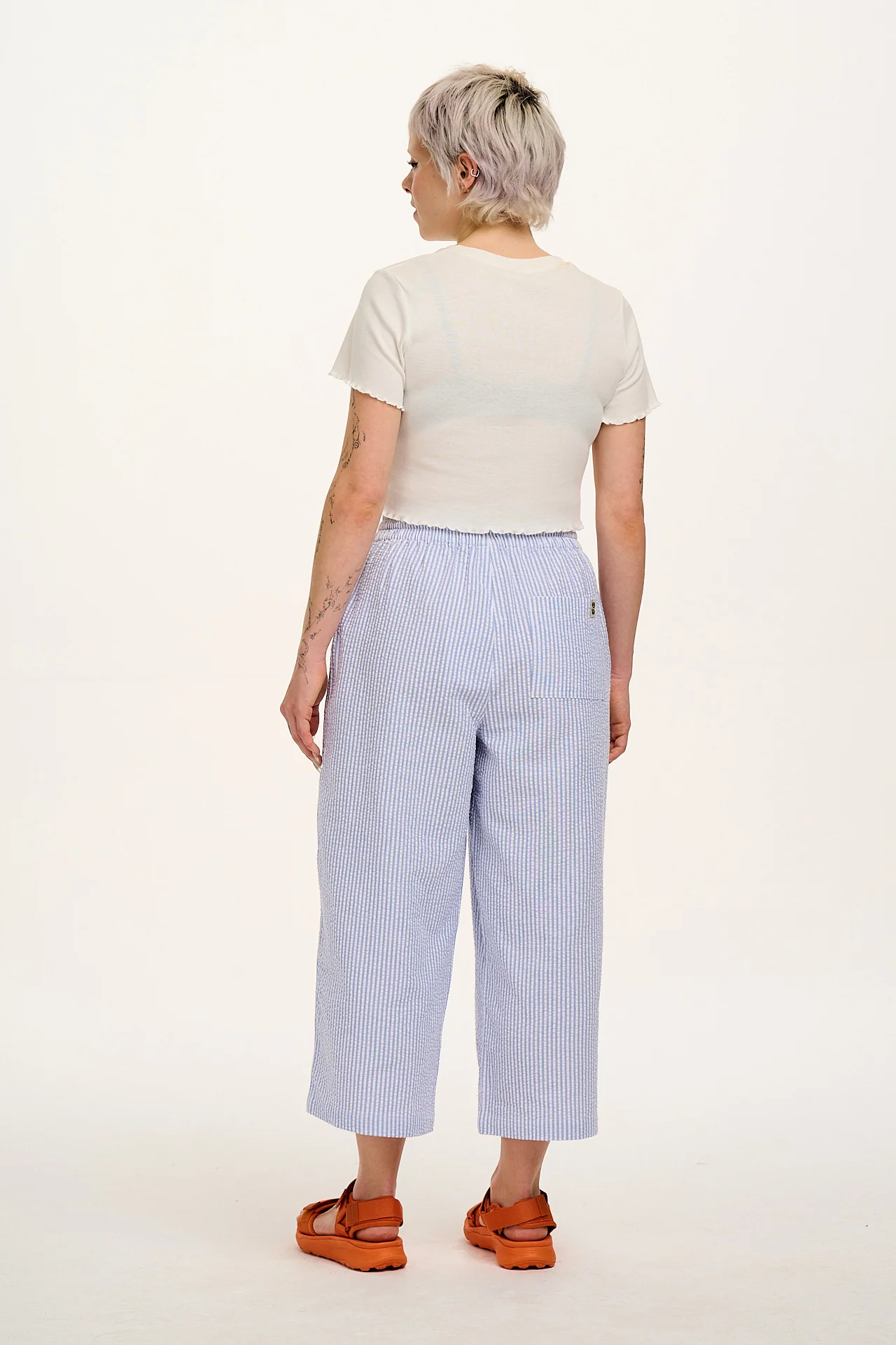 Chuck - Wide Leg Cotton Trousers in Blue Stripe